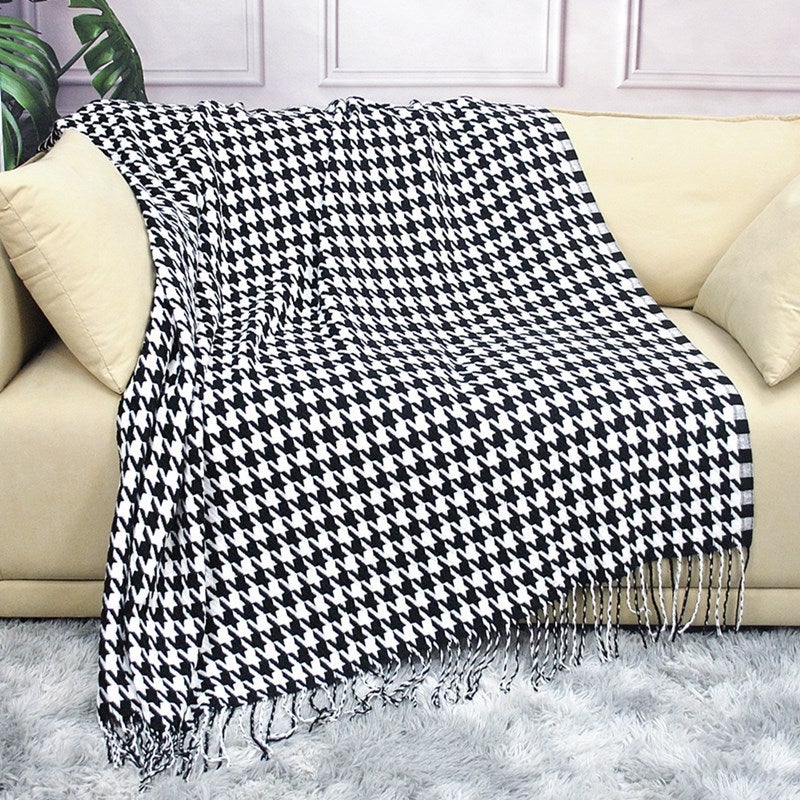 1 sztuka 125x176 cm Czarno-biały koc dziergany Miękki, wygodny i wytrzymały pled na kanapę, sofę, fotel do odpoczynku i drzemki