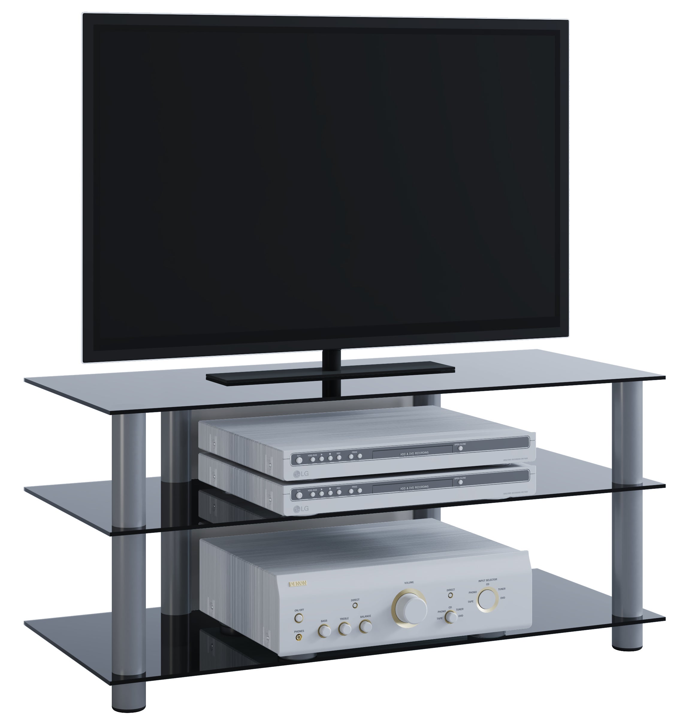 VCM Meble TV Netasa Czarne szkło H. 45 x B. 95 x T. 40 cm