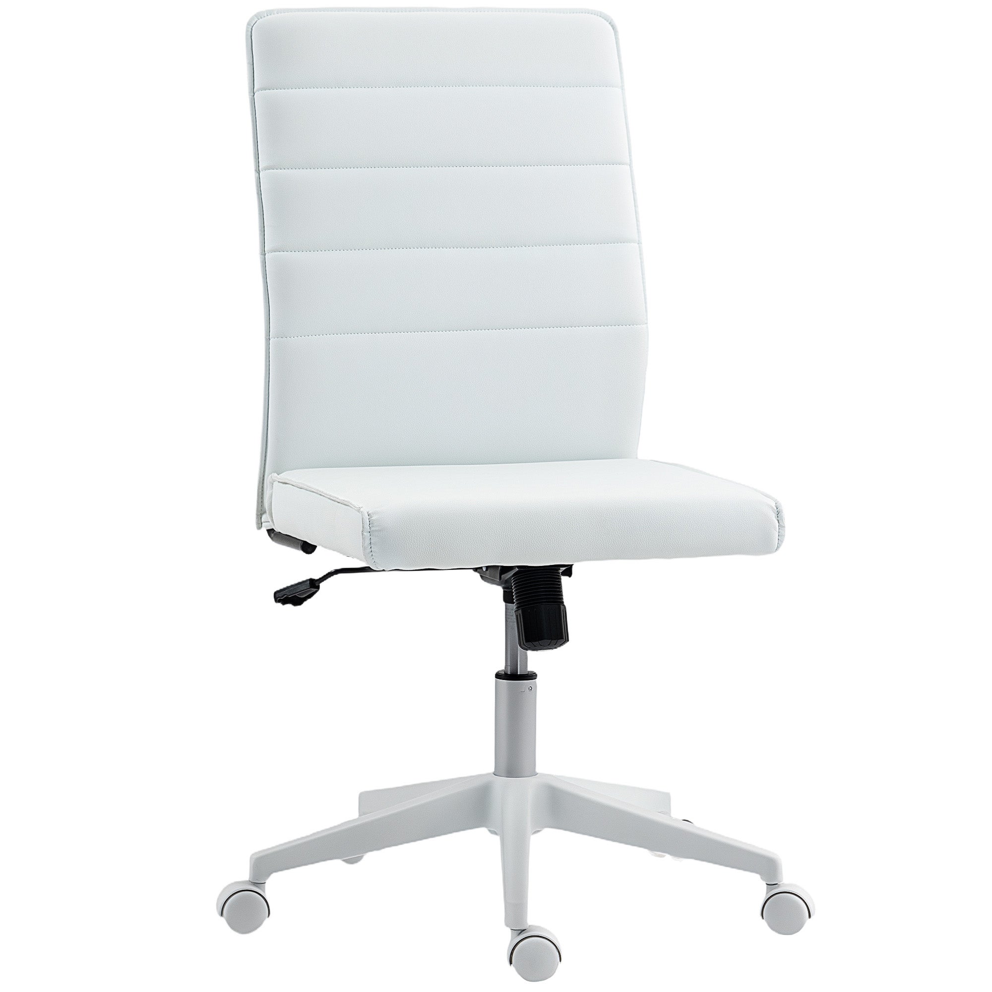 Ergonomiczny i regulowany fotel biurowy z wygiętym oparciem, ze skóry ekologicznej i stali, 58 x 53 x 97-107 cm, kolor biały