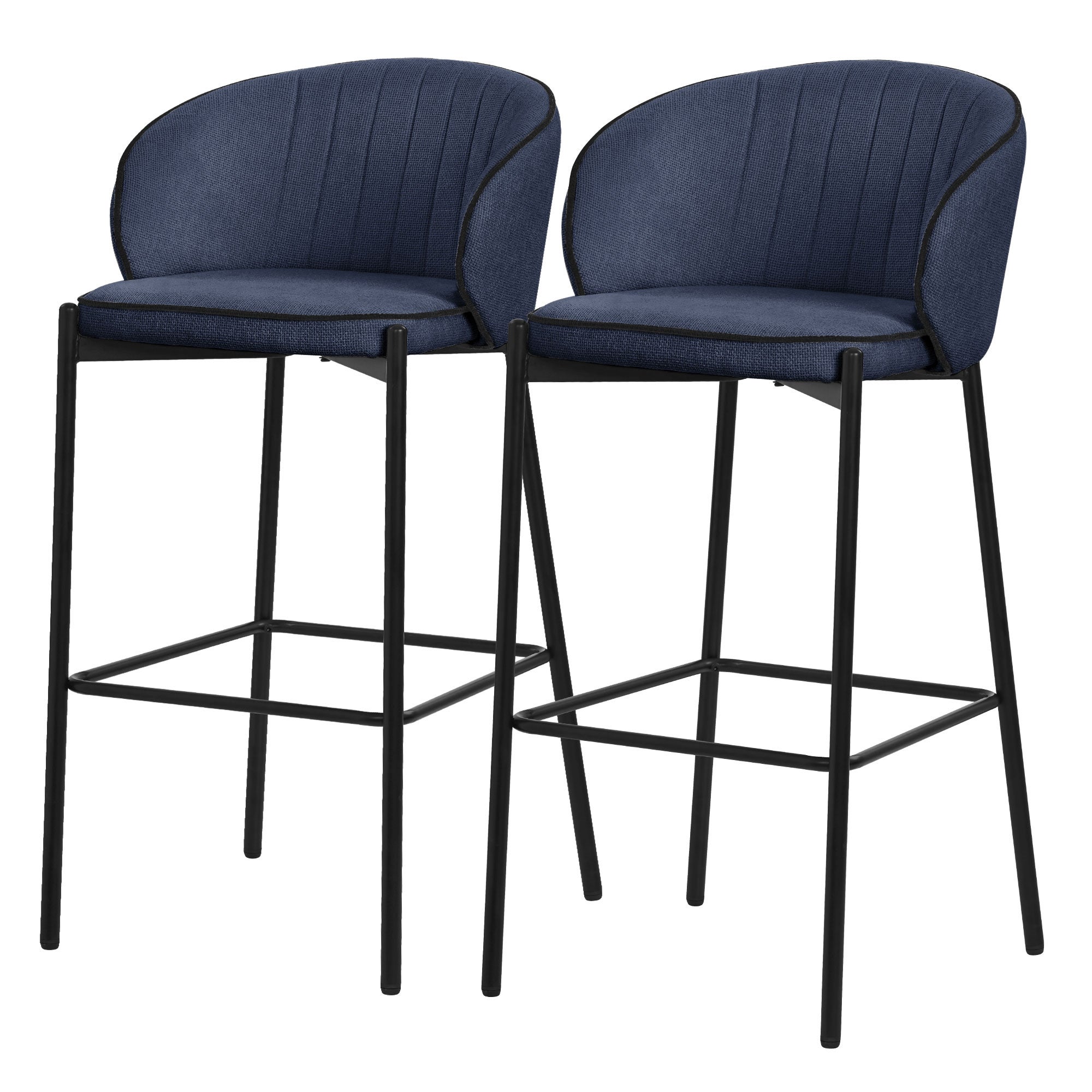 ML-Design zestaw 2 hokerów barowych ciemnoniebieskich 76 cm tapicerowanych wygodne ergonomiczne krzesła z oparciem i podnóżkiem metalowa konstrukcja