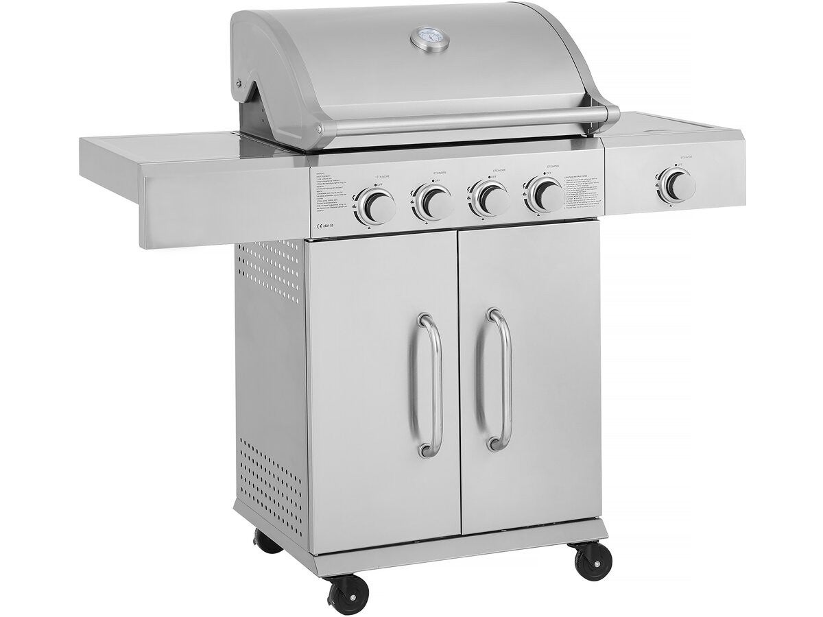Grill gazowy ze stali nierdzewnej z 5 palnikami, w tym 1 bocznym "Brazzo" – 118 x 57 x 104 cm – jasnoszary
