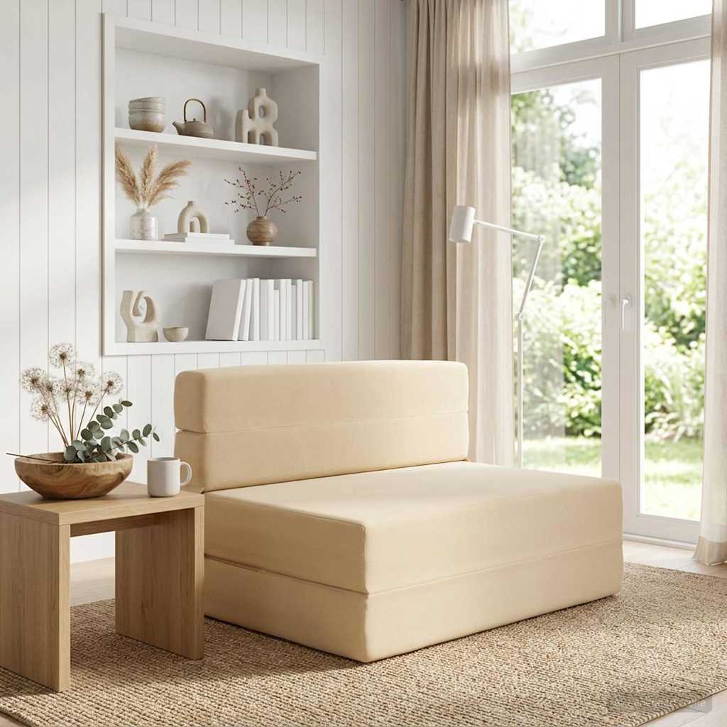 Składana Sofa Łóżko kremowy 100 x 80 x 60 cm tkanina vidaXL