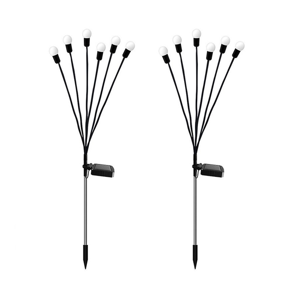 Zestaw 2 dekoracyjnych lamp solarnych zewnętrznych, wodoodpornych, z 6 diodami LED, motyw świetlika, do ogrodu i na balkon (światło ciepłe)
