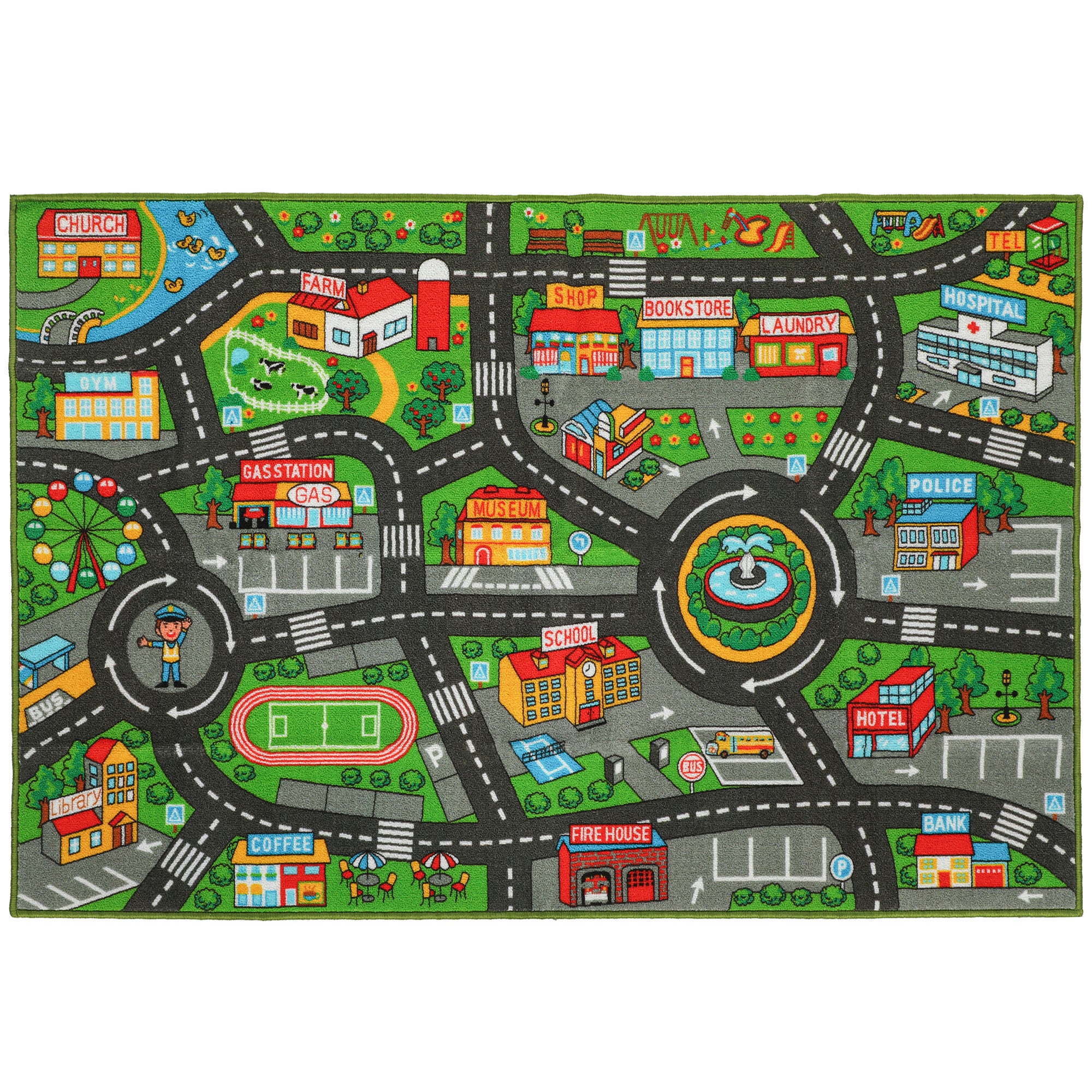 Mata edukacyjna dla dzieci City Road 200x150 cm Antypoślizgowa mata edukacyjna do raczkowania i zabawy samochodami