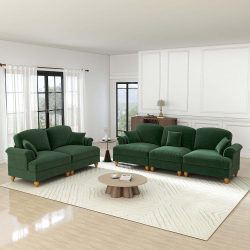 Elegancka, 3-osobowa sofa w stylu średniowieczno-nowoczesnym, z rozszerzanymi podłokietnikami, zdejmowanym błotnikiem