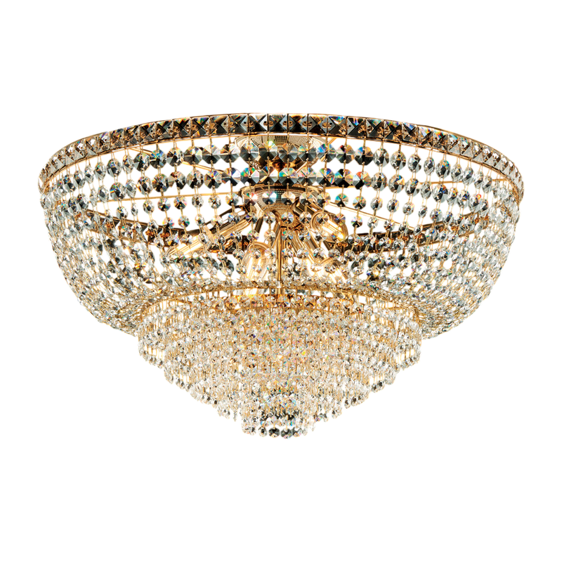 Plafoniera in ferro e ottone dorato con strass 8 luci H.40 - Ø62