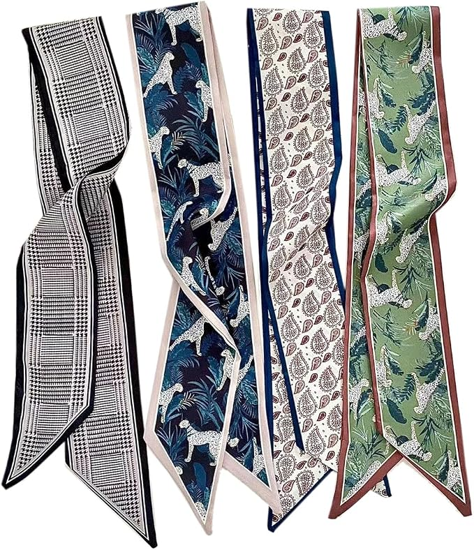 4 opakowania, dla kobiet's fashion fine silk scarves (can be używany jako torba uchwyt dekoracyjny scarves, headbands)khaki biały B