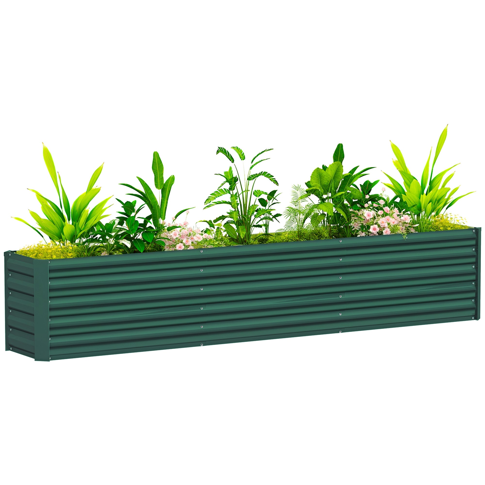 Ocynkowany stal podwyższony kwadratowy ogród warzywny łóżko z wsparcie bars i kąt plates, otwarty dół, 240 x 40 x 45 cm, zielony