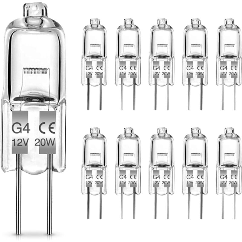 Żarówka halogenowa G4 niskonapięciowa, żarówka G4 20 W, żarówka halogenowa 12 V z trzonkiem trzpieniowym, 10 szt.