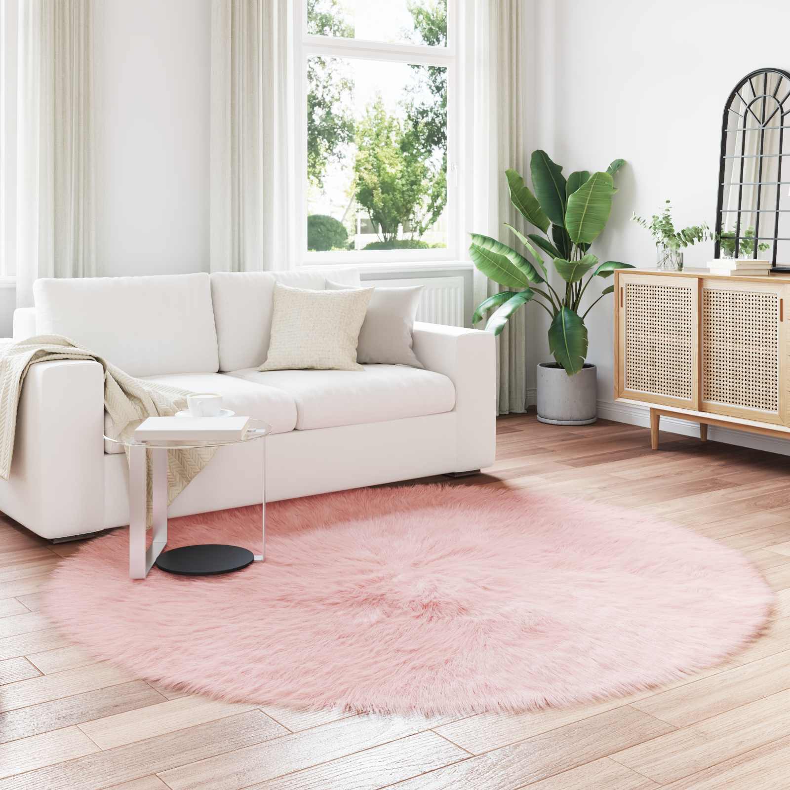 Dywan z sztucznej owczej skóry TAFALLA różowy Ø 200 cm vidaXL