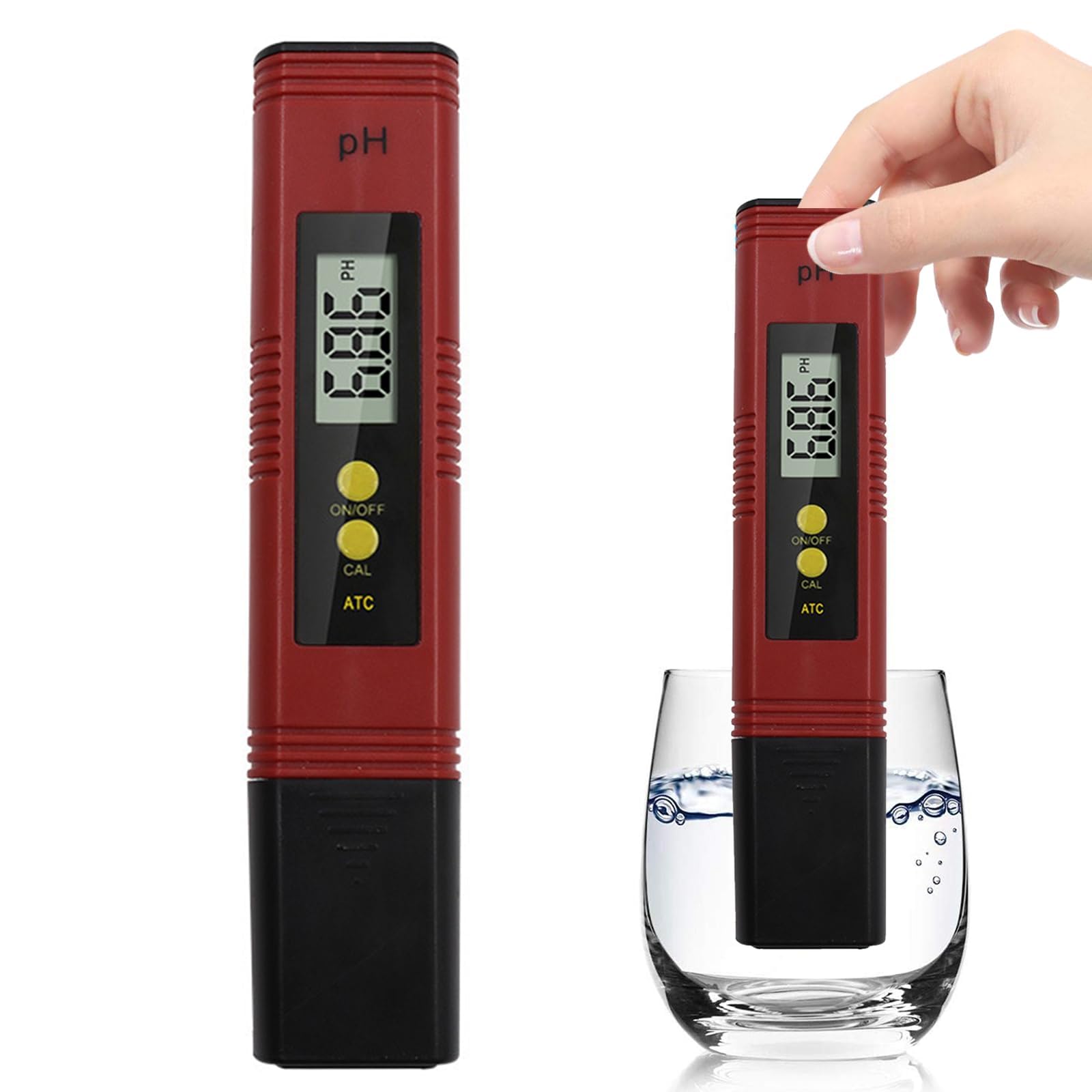 Cyfrowy tester pH - Wysoka precyzja - Rozdzielczość 0,01 - Przenośny tester jakości wody do hydroponiki, wody pitnej, basenu (czerwony)