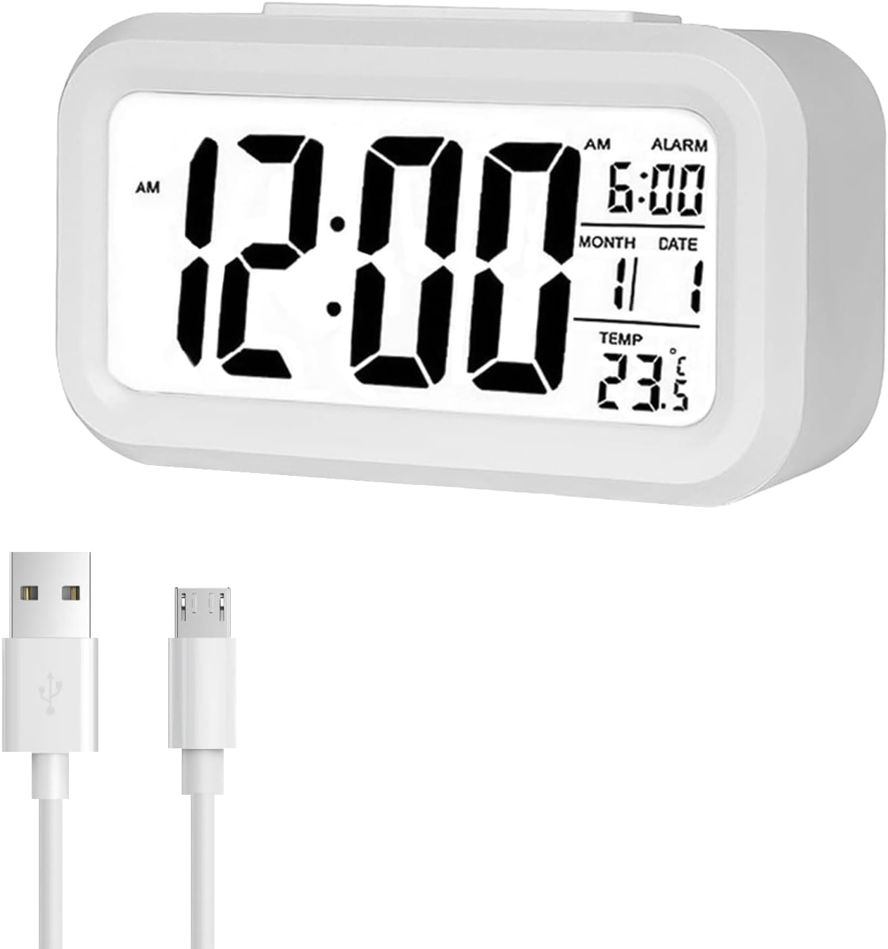 Cyfrowy budzik, budzik LED z wyświetlaczem temperatury, funkcją drzemki, konwersją 12/24 godzin, wyświetlaczem kalendarza, do sypialni, biura, kuchni