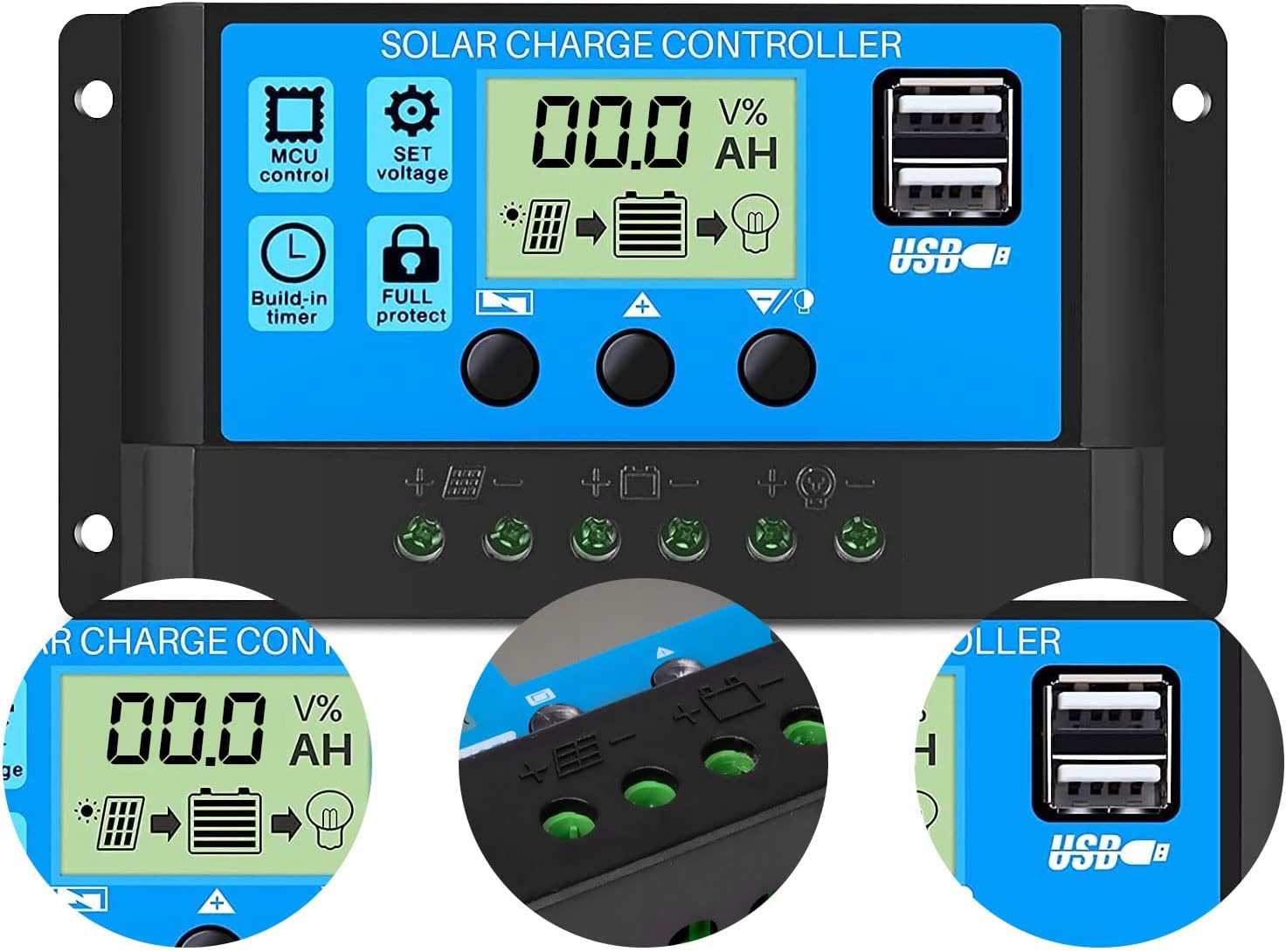 Regulator ładowania słonecznego PWM 30 A 12 V/24 V – dwa porty USB, timer, sterowanie LCD, do użytku domowego i przemysłowego