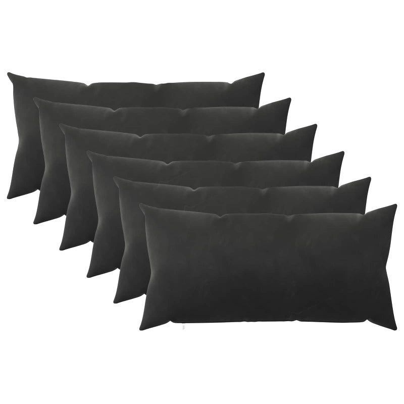 6x Poduszka Dekoracyjna 40x70 cm Welurowa z Wypełnieniem Czarna do Salonu