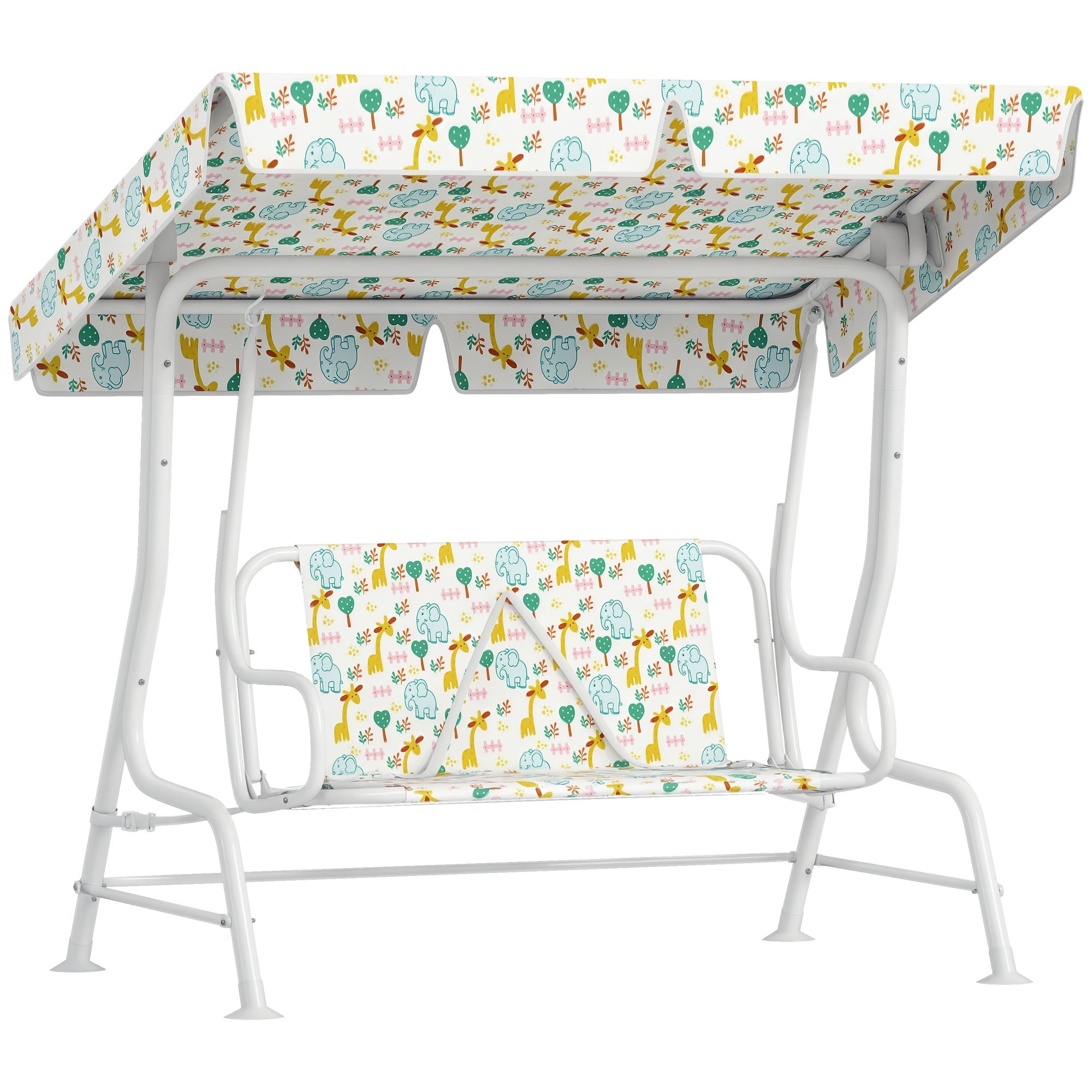 2-osobowy zewnętrzny Children's huśtawka z regulowany daszek i bezpieczeństwo Belts, 112x75x120 cm, biały
