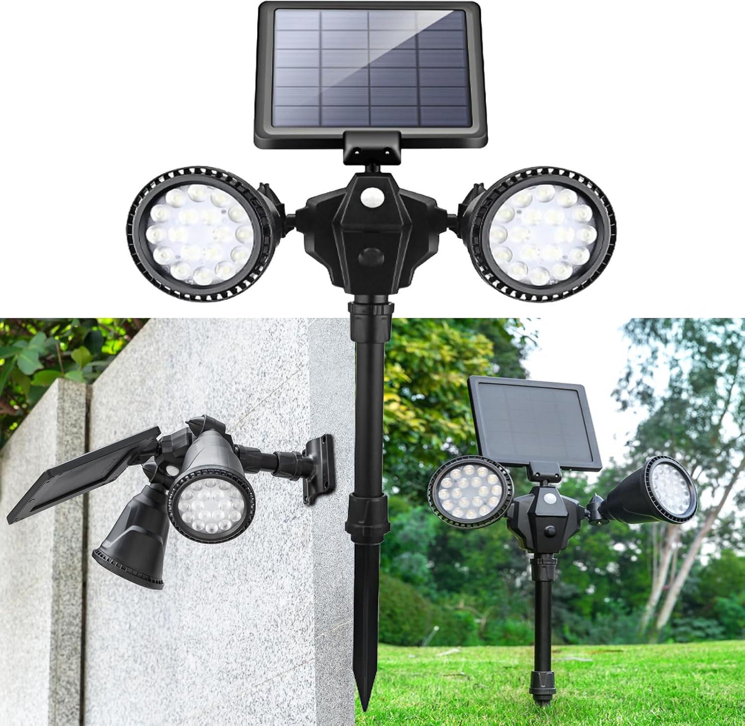 Reflektor solarny zewnętrzny, 1400 lumenów, 36 diod LED, z czujnikiem ruchu, montowany na ścianie, oświetlenie krajobrazowe