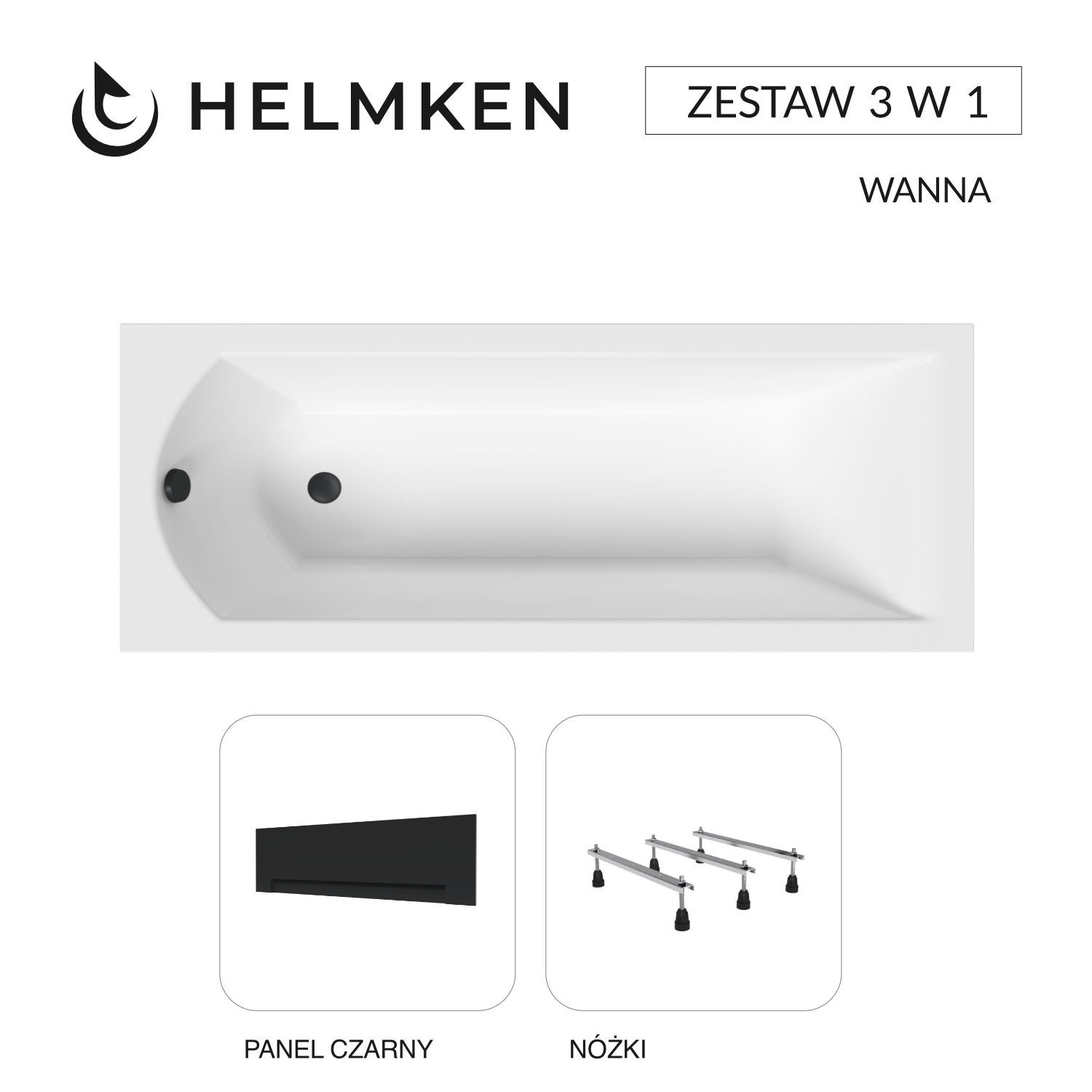 Wanna akrylowa Helmken Vespera 160 х 70 + Panel czarny + Nóżki / 23098003