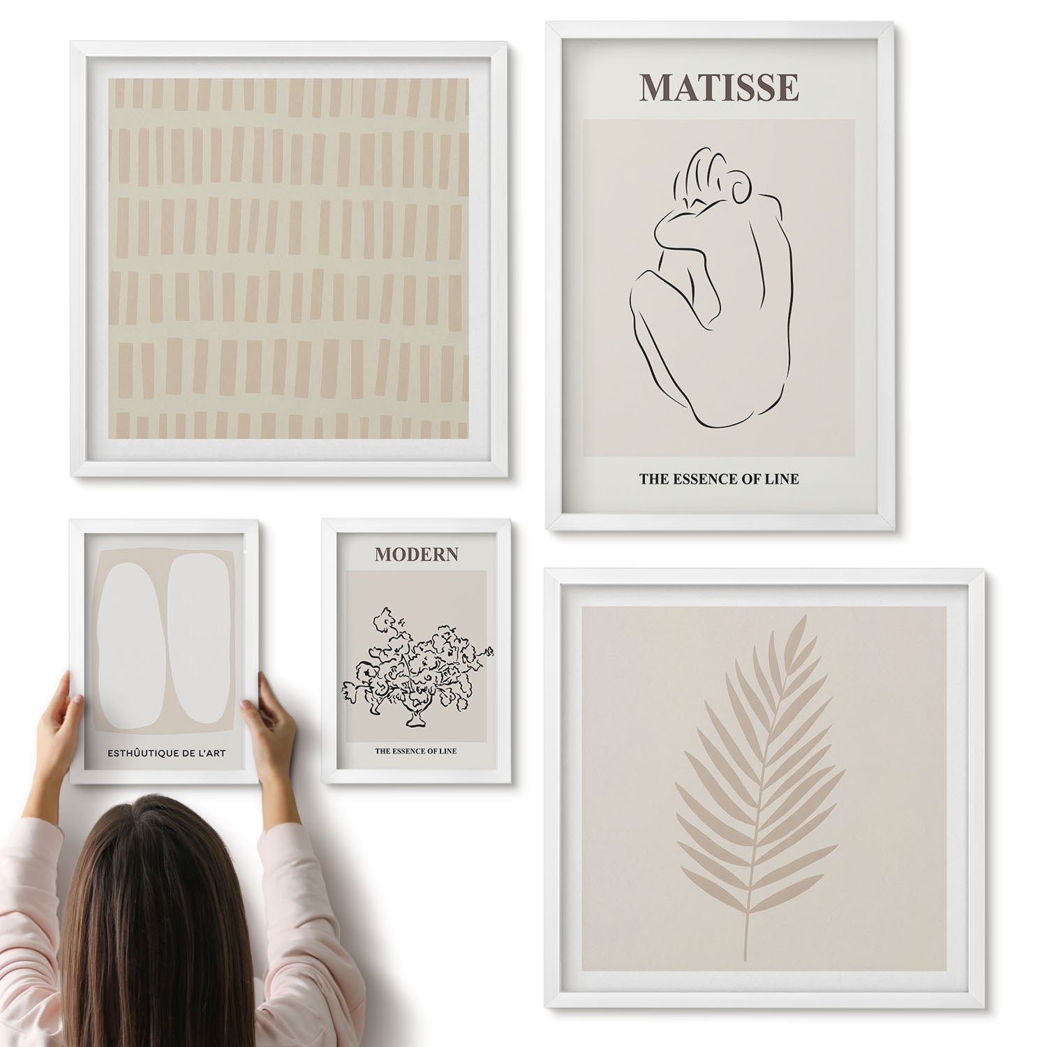 Galeria ścienna 5-częściowy komplet obrazów w białych ramach - Styl minimalistyczny linie i kształty w nowoczesnym wydaniu - ArtPrintCave