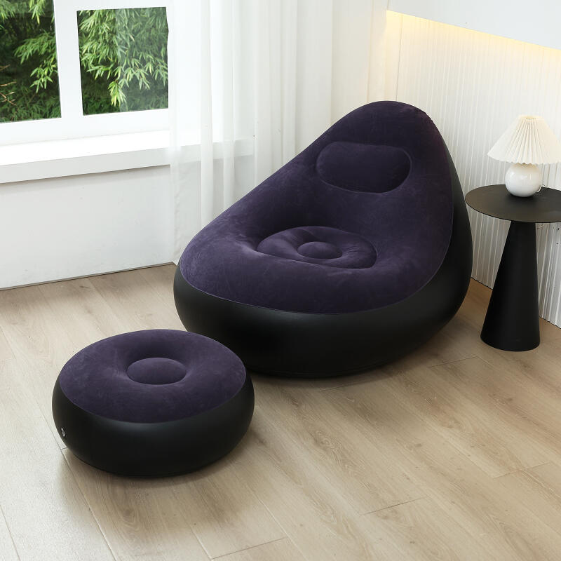 Sofa kempingowa z podnóżkiem, przenośne krzesło ogrodowe, zestaw dwuczęściowy na kemping i do domu, ciemnofioletowa, jednoosobowa.