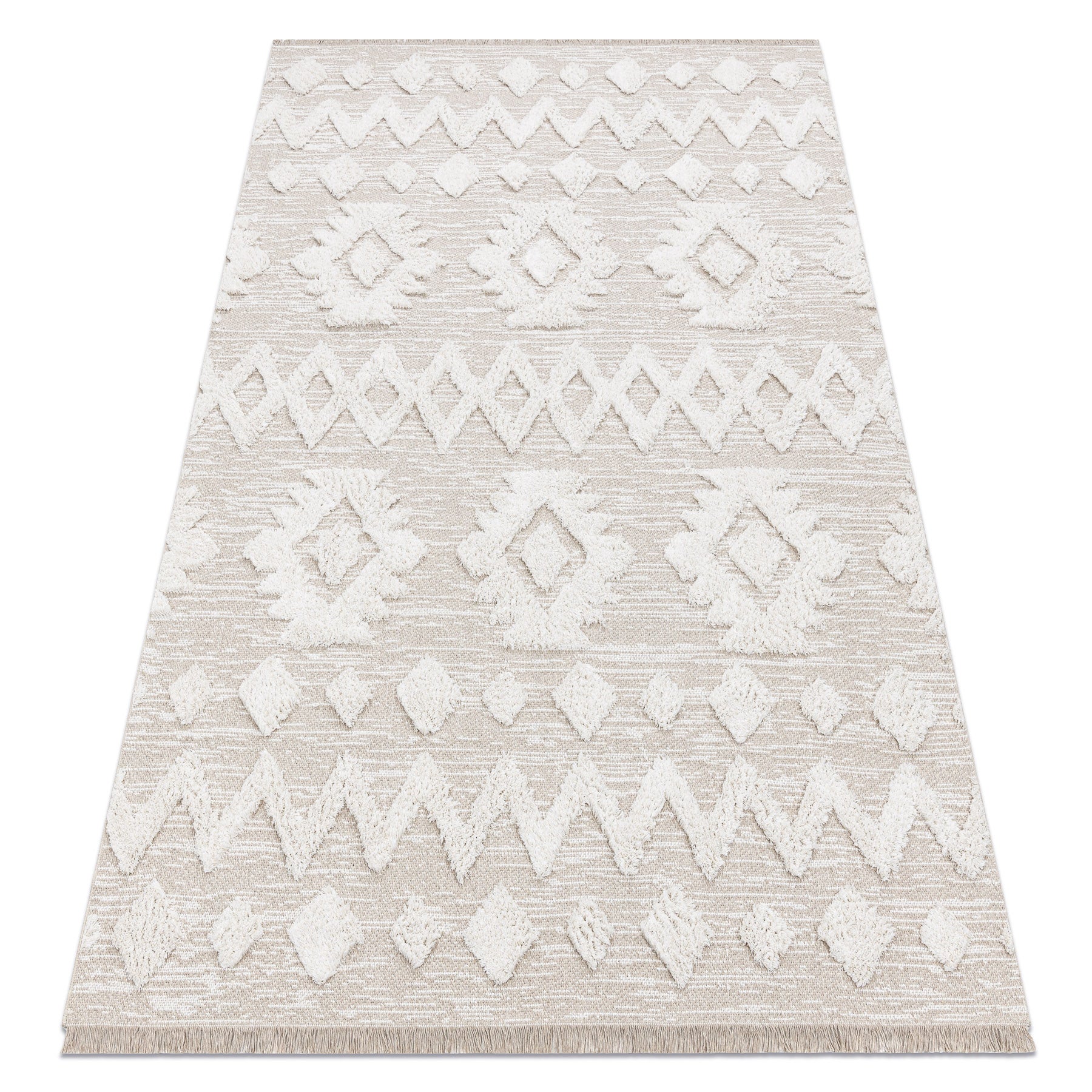 Dywan MOROC 22319 Romby Ekologiczny, EKO SIZAL frędzle - strukturalny beż / krem 117x170 cm