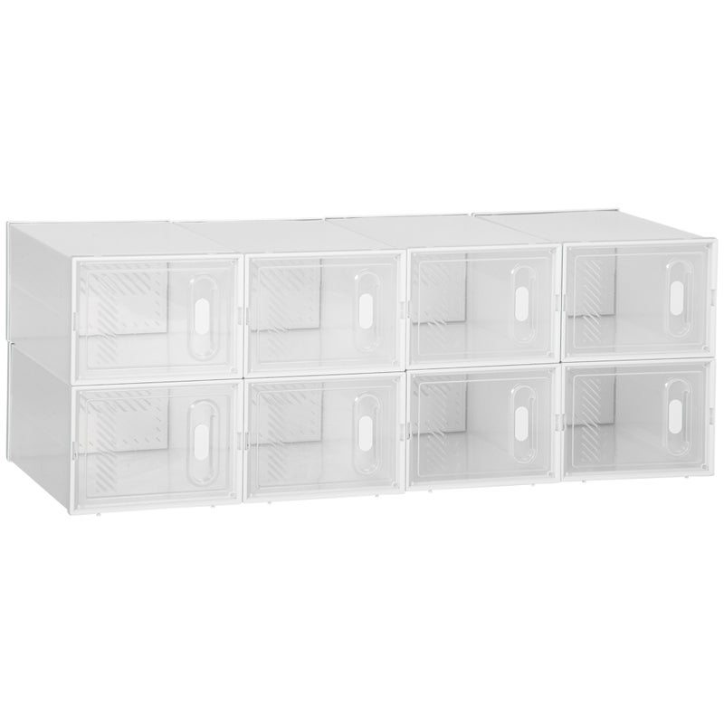 Zestaw 8 modułowych pudełek na buty w kształcie kostki z przezroczystymi drzwiczkami - 25 x 35 x 19 cm