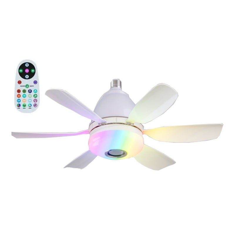 Wentylator sufitowy RGB z regulacją prędkości i oświetleniem, timer, funkcja muzyki, odpowiedni do salonów, zmiana światła w trzech kolorach, biały