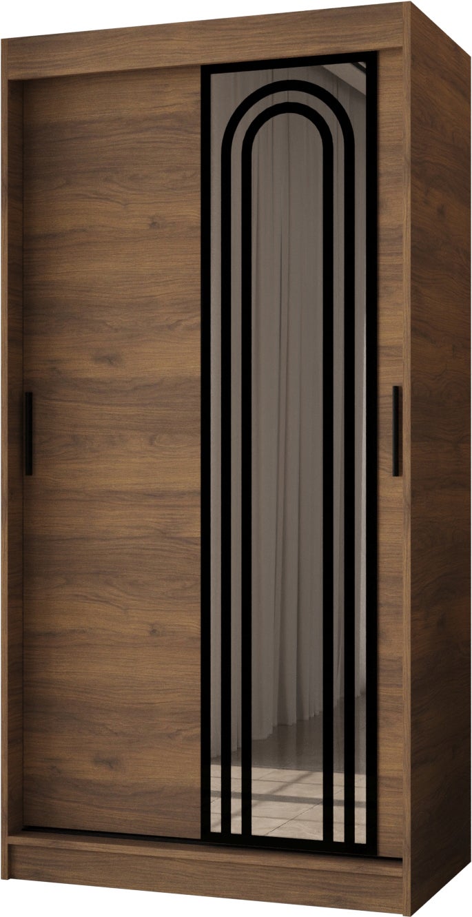 Szafa przesuwna z lustrem VIGO 100 x 62 x 200 orzech + u. czarny