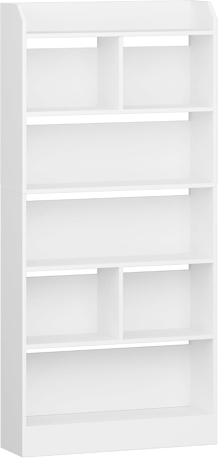 Regał na książki z 6 przegródkami, 24 x 80 x 170 cm, biały, Regał na książki, półka wolnostojąca, półka do przechowywania, do salonu, biura, sypialni