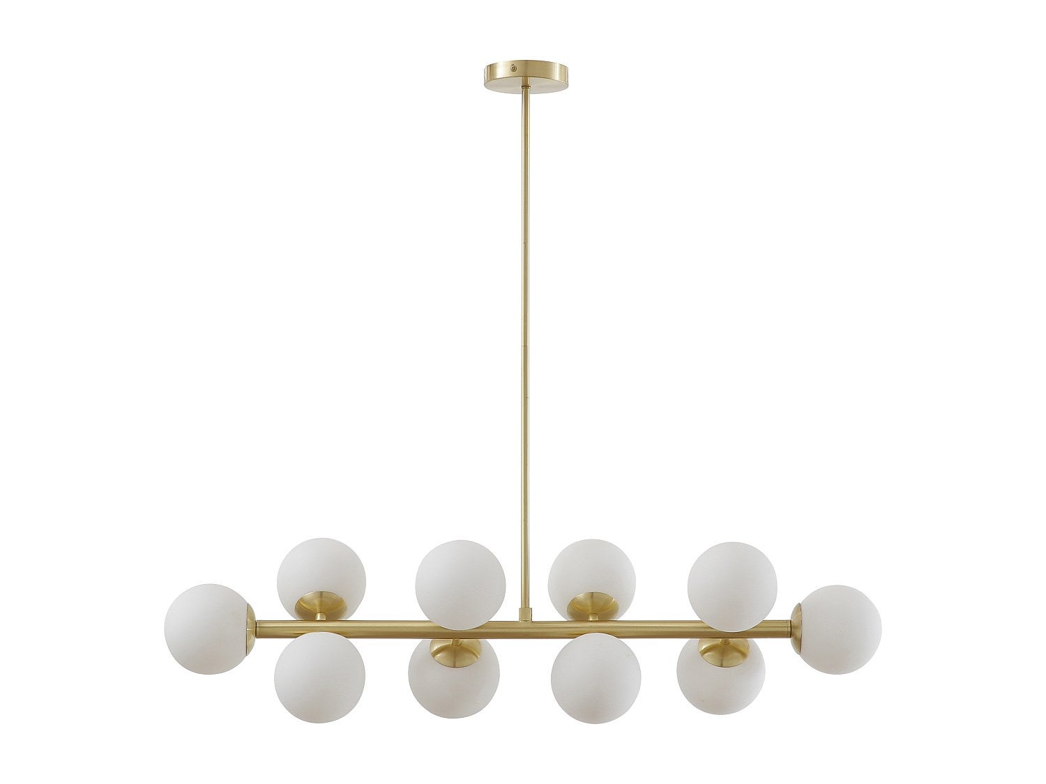 Żyrandol z metalu i białego szkła - 10 kul - dł. 94 x szer. 23 x wys. 88 cm - Złota - SOFIA