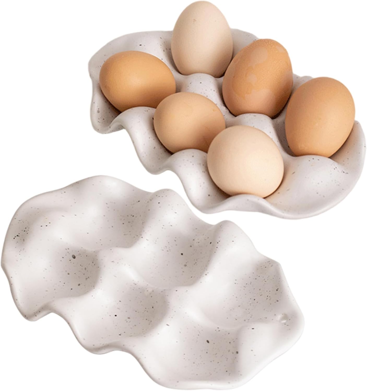 Ceramiczna tacka na jajka z 6 kratkami, minimalistyczna, nowoczesna, wielokrotnego użytku tacka do przechowywania jajek na blacie kuchennym, do lodó