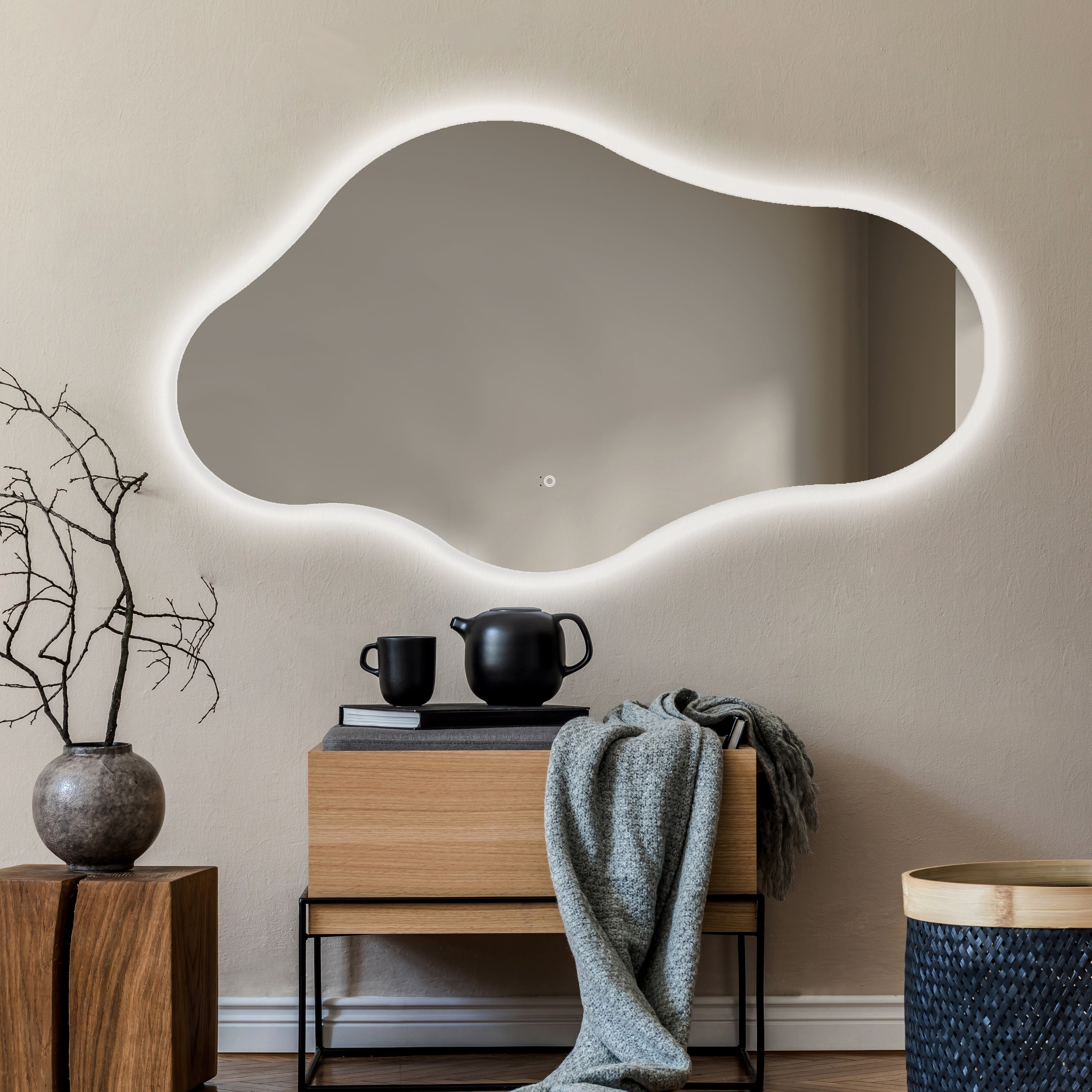 Lustro LED łazienkowe asymetryczne 94x54 cm ARTFORMA – podświetlane, chłodna biel 7000K, czujnik zbliżeniowy