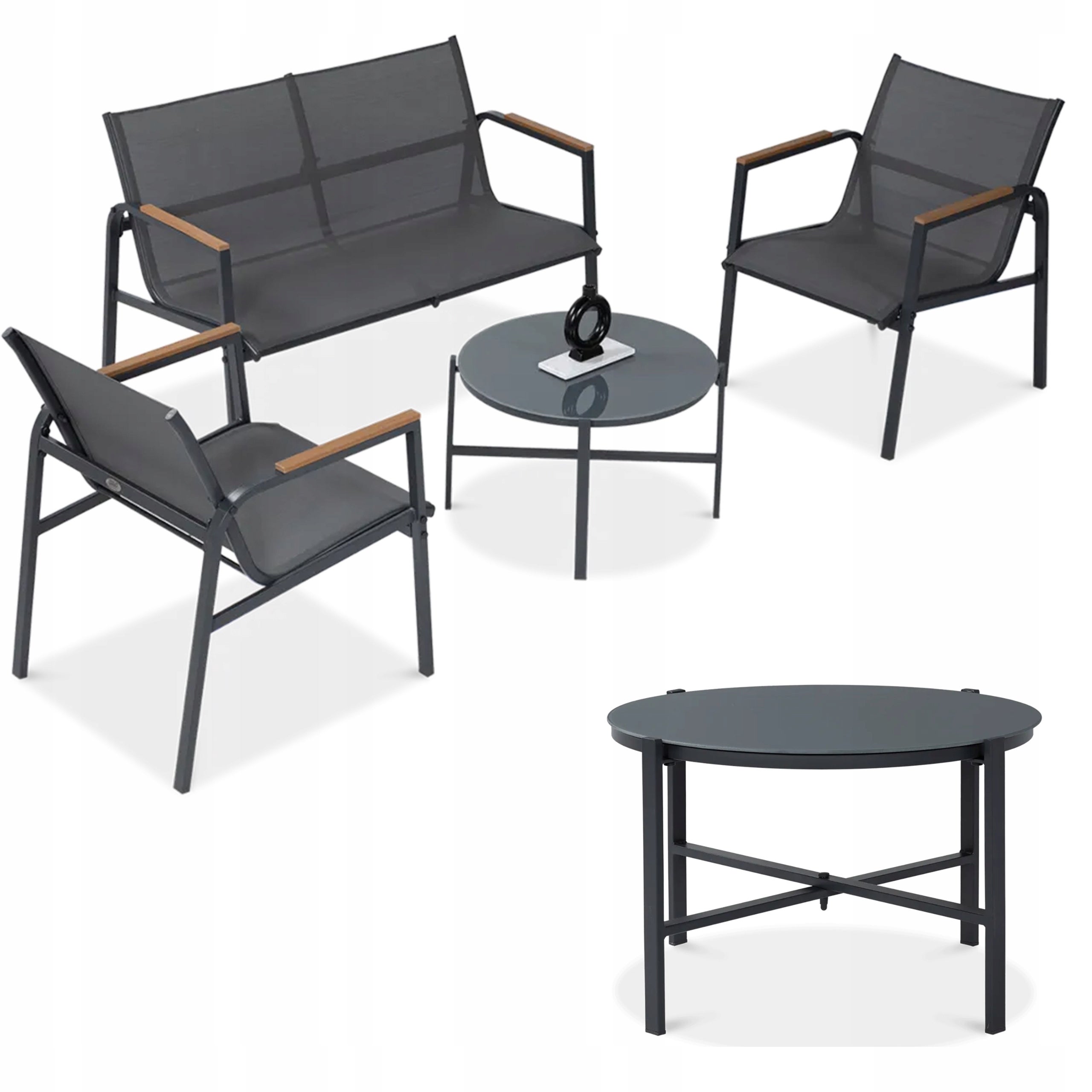 Zestaw Mebli Ogrodowych Tarasowych MANGO 2x Fotel Sofa Stolik kawowy Szary 1 szt