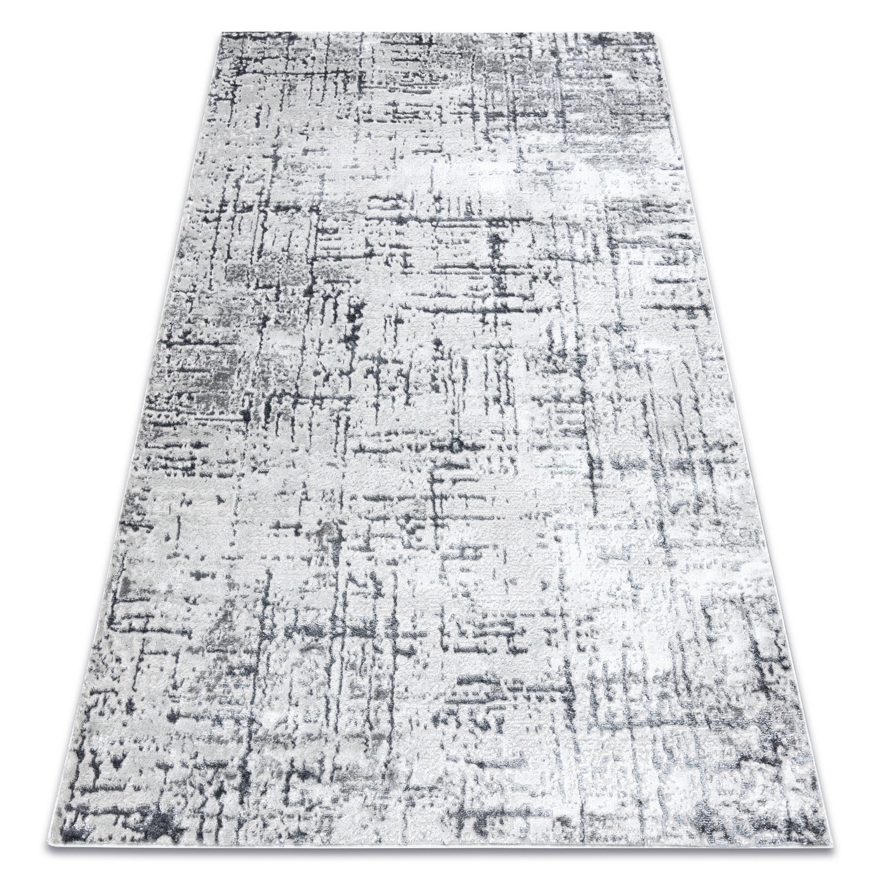 Dywan MEFE nowoczesny 8722 Linie vintage przecierany - Strukturalny, dwa poziomy runa szary / biały 240x330 cm