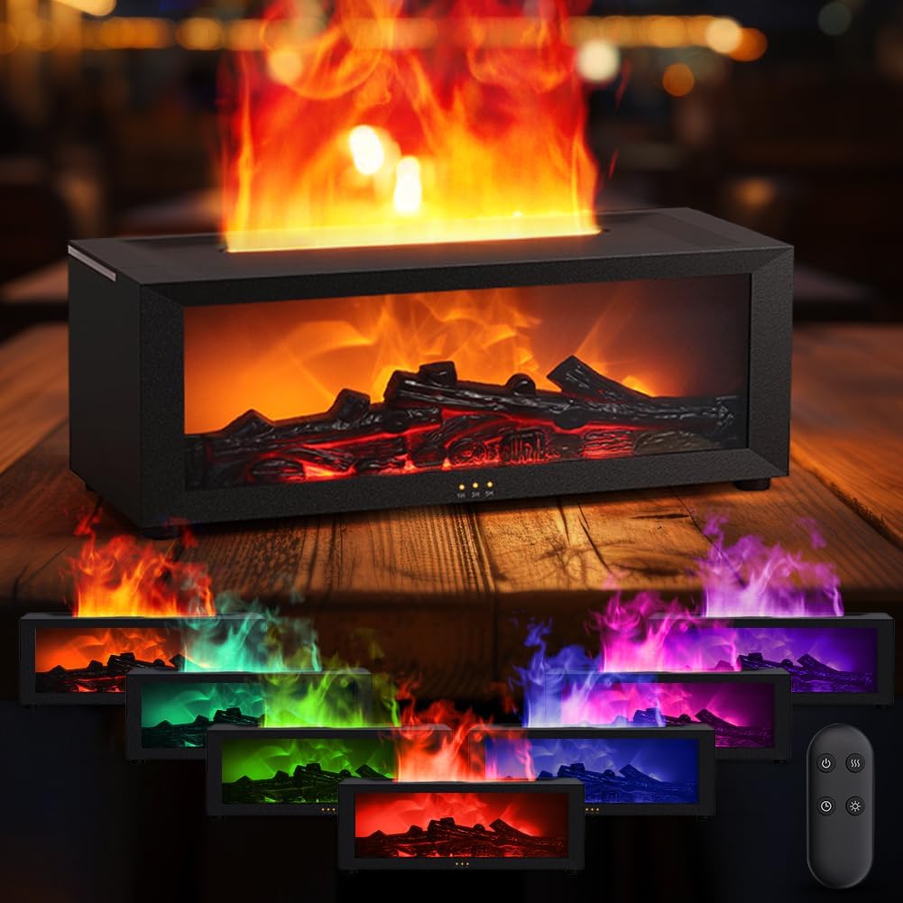 Dyfuzor olejków eterycznych 150 ml – 3D Flame z pilotem, 7-kolorowa dioda LED, automatyczne wyłączanie – do aromaterapii, sypialni, biura