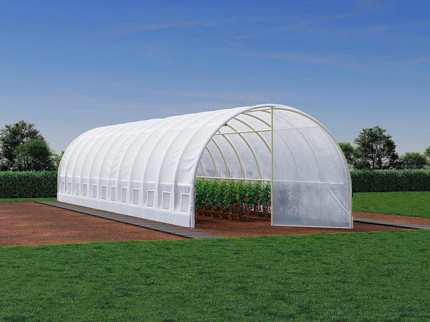 Pokrycie foliowe do szklarni tunelowej z drzwiami 36 m² - szer. 300 x dł. 1200 x wys. 200 cm - Biały - ALOCASIA