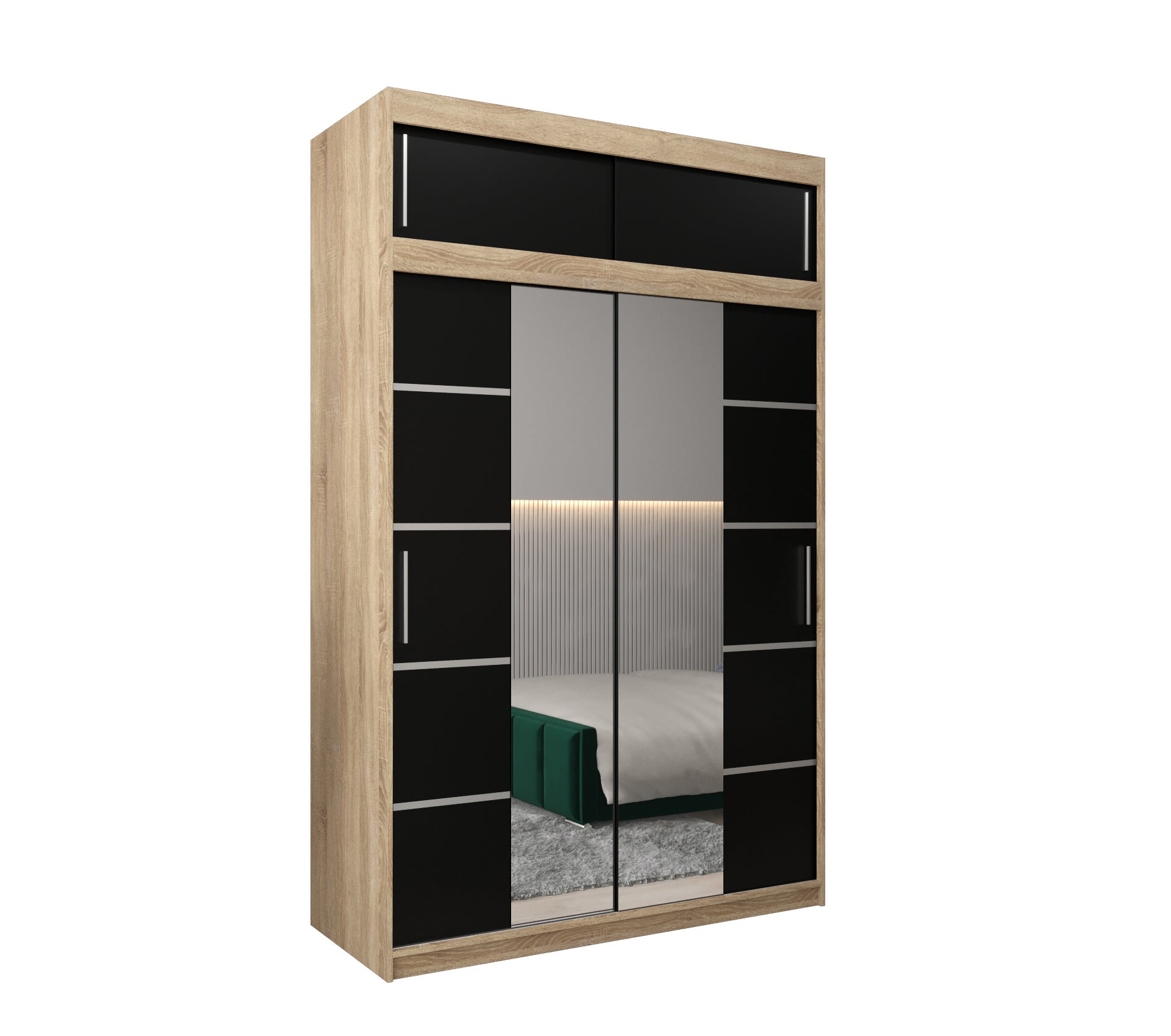 Szafa przesuwna z nadstawką garderoba Verona 4 150 x 62 x 240 cm Sonoma + Czarny - Abiks Meble