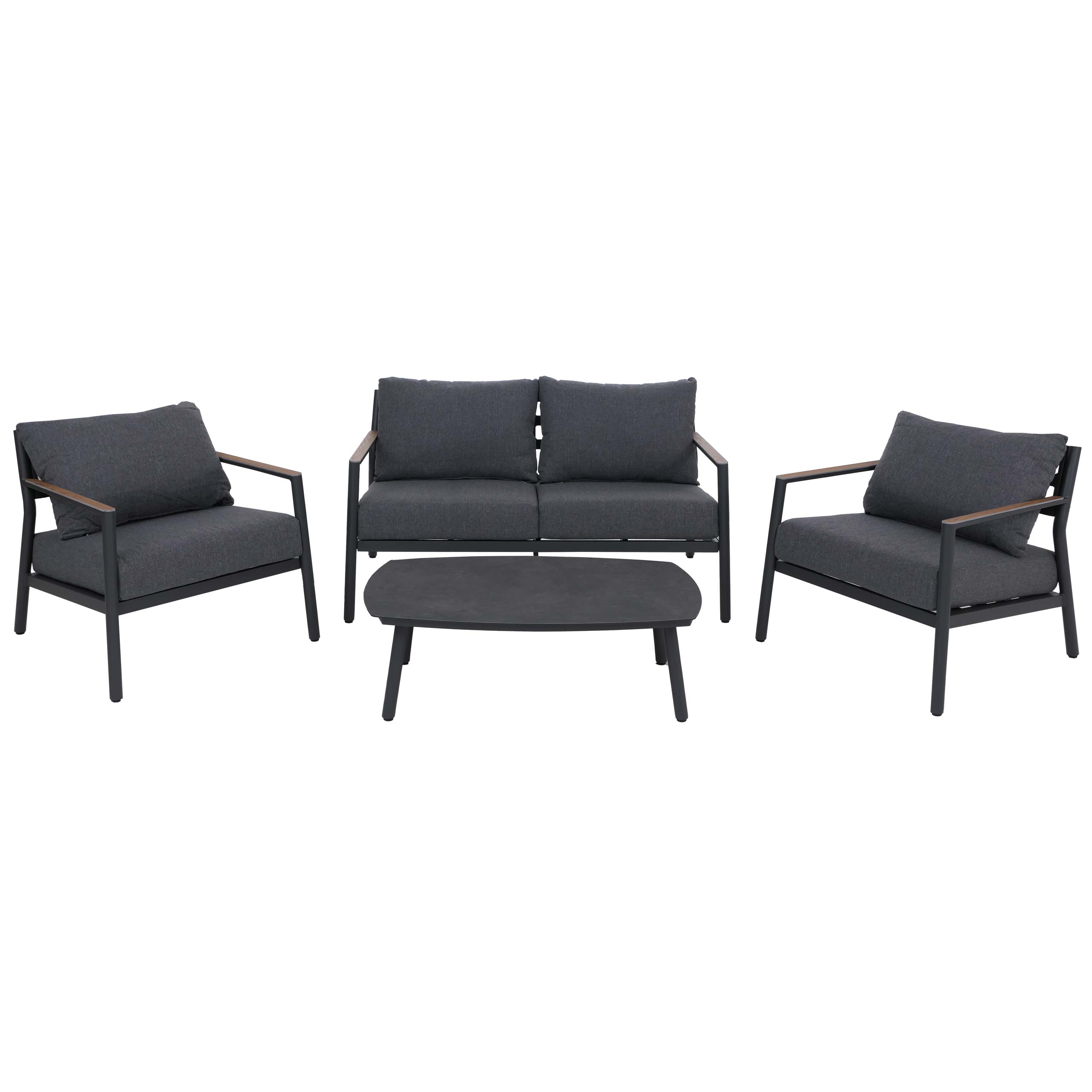 Zestaw ogrodowy z aluminium HWC-P79, zestaw wypoczynkowy, sofa ogrodowa, tkanina/tekstylia olefinowe 210 g/m² ~ ciemnoszary