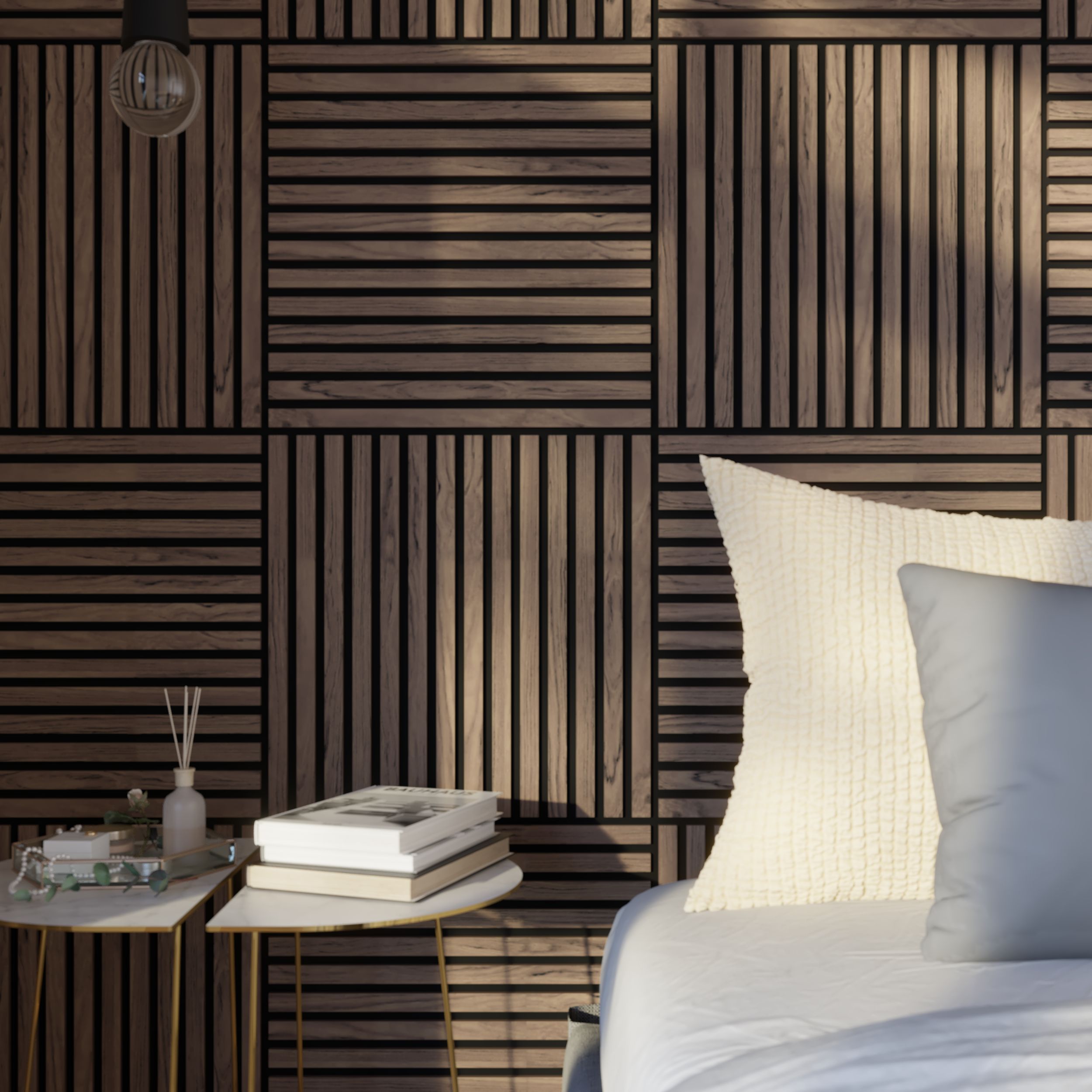 4 panele ścienne RAVIK orzech MDF listwy - 60 x 60 cm - 1,44 m² - ARTENS