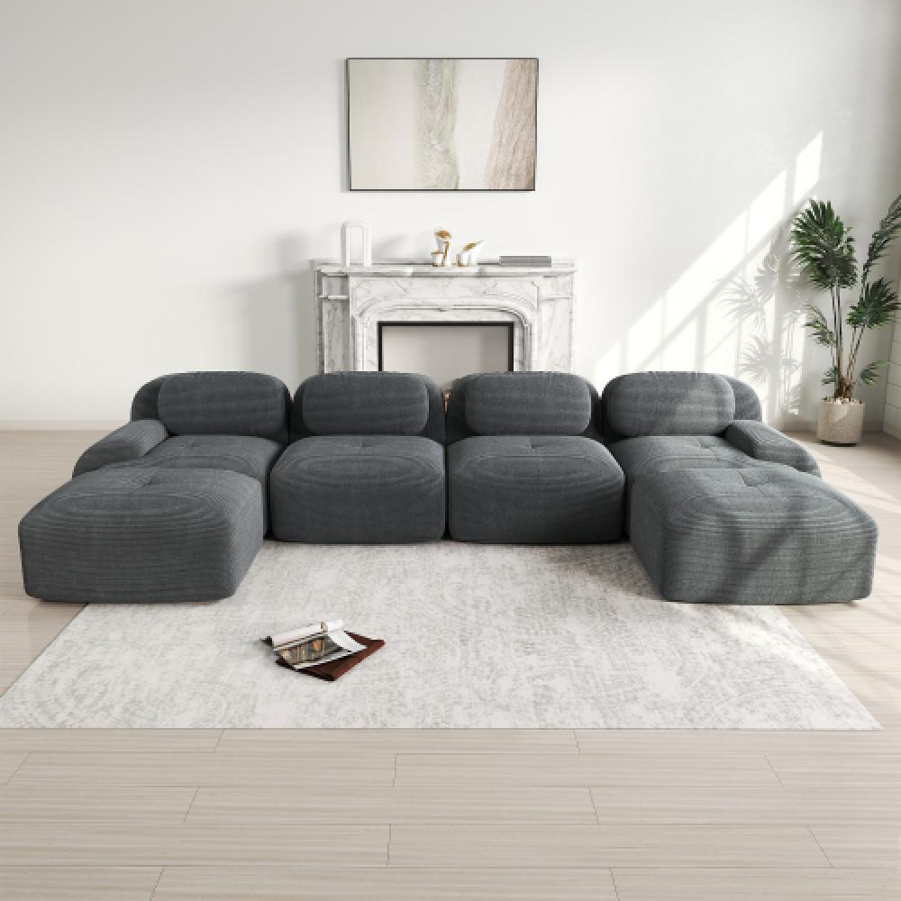 Sofa 4-osobowa z miękkiego sztruksu, bezramowa, z wypełnieniem 32D, ergonomiczna, przyjazna dla zwierząt, pakowana próżniowo, nie wymaga montażu