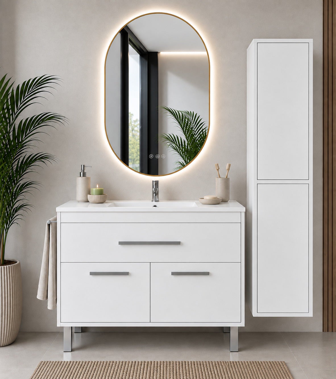 Szafka łazienkowa z umywalką ORIGENBATH BAHIA bez lustra 90x40 cm biały z kolumną