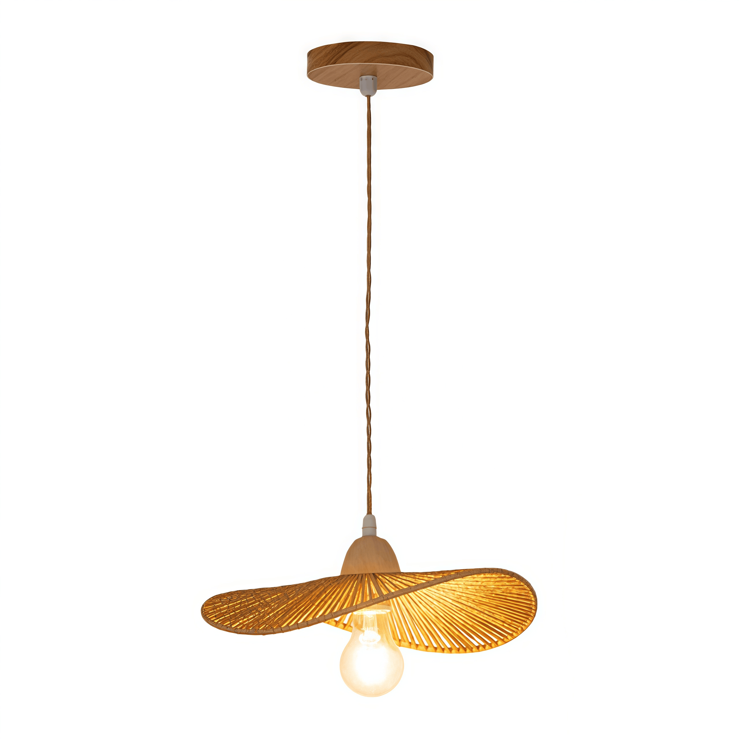 Żyrandol z rattanu w stylu boho, lampa nad wyspę kuchenną, żyrandol w stylu wiejskim, lampa sufitowa, okrągły, pleciony abażur z rattanu