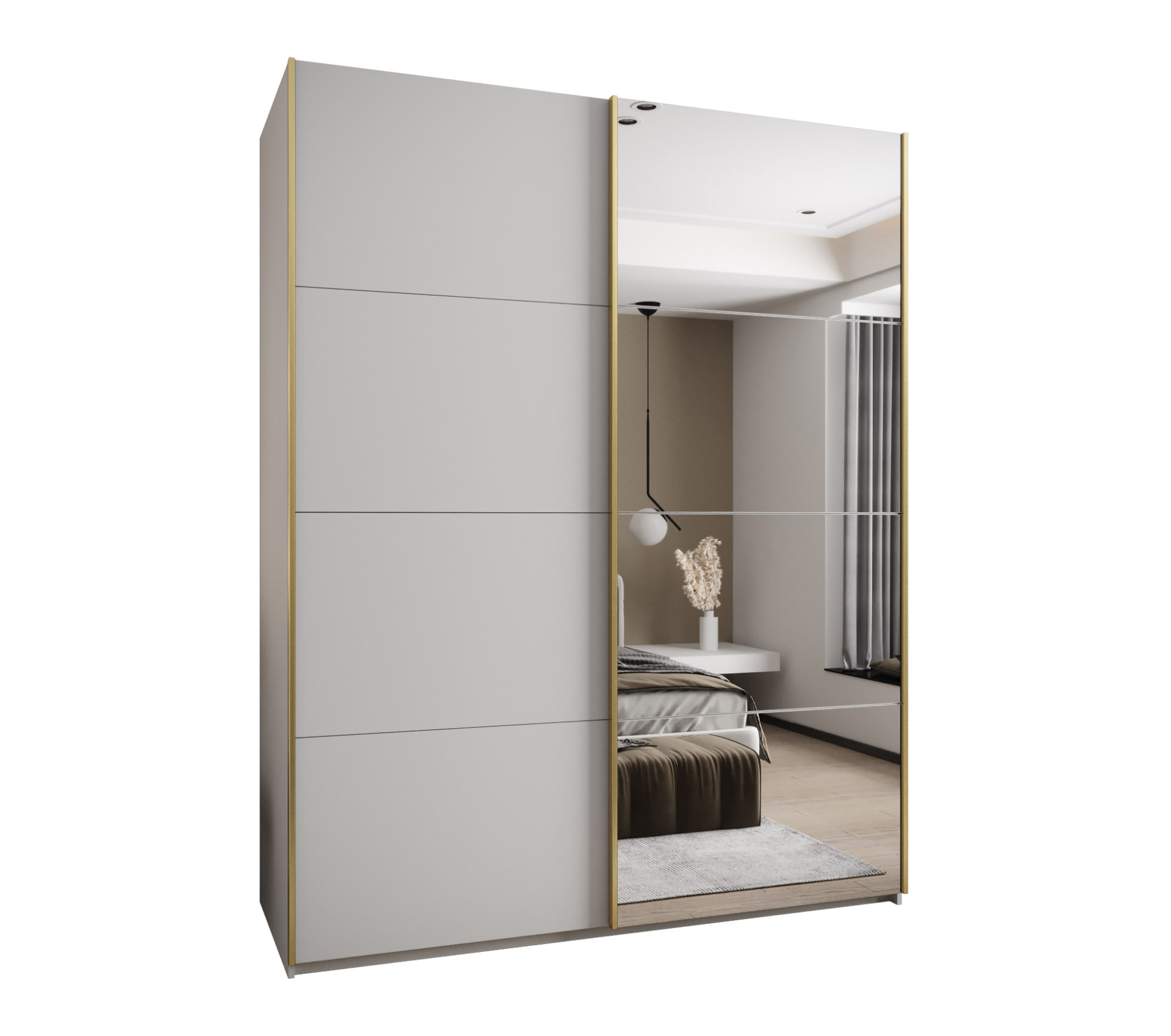 Szafa przesuwna wysoka Lux 3 190 x 64 x 245,5 cm biały + biały + u. złoty - Abiks Meble