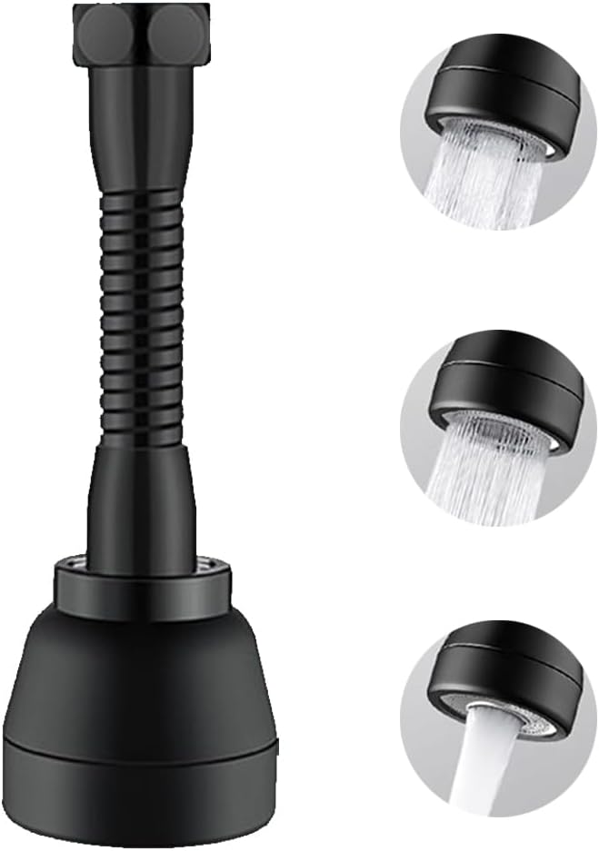 3 Tryby Kran Przedłużający Obrotowy o 360°, Aeratory do Kranu Obrotowego, Adapter do Kranu Przedłużającego, Końcówka do Kranu Kuchennego (Czarny)