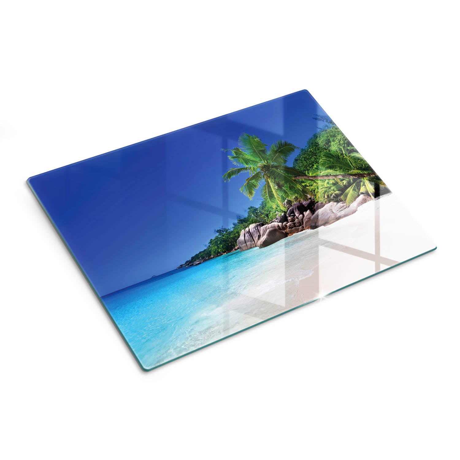 Deska szklana do kuchni z dekoracyjnym wzorem - Seszele Plaża - 30x40 - Tulup