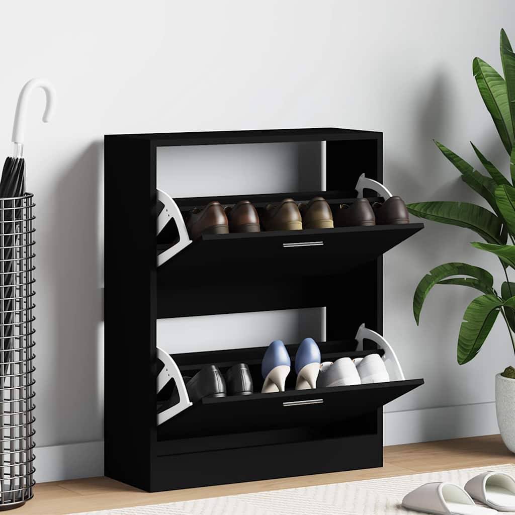 vidaXL Szafka na buty, czarna, 63x24x81 cm, materiał drewnopochodny