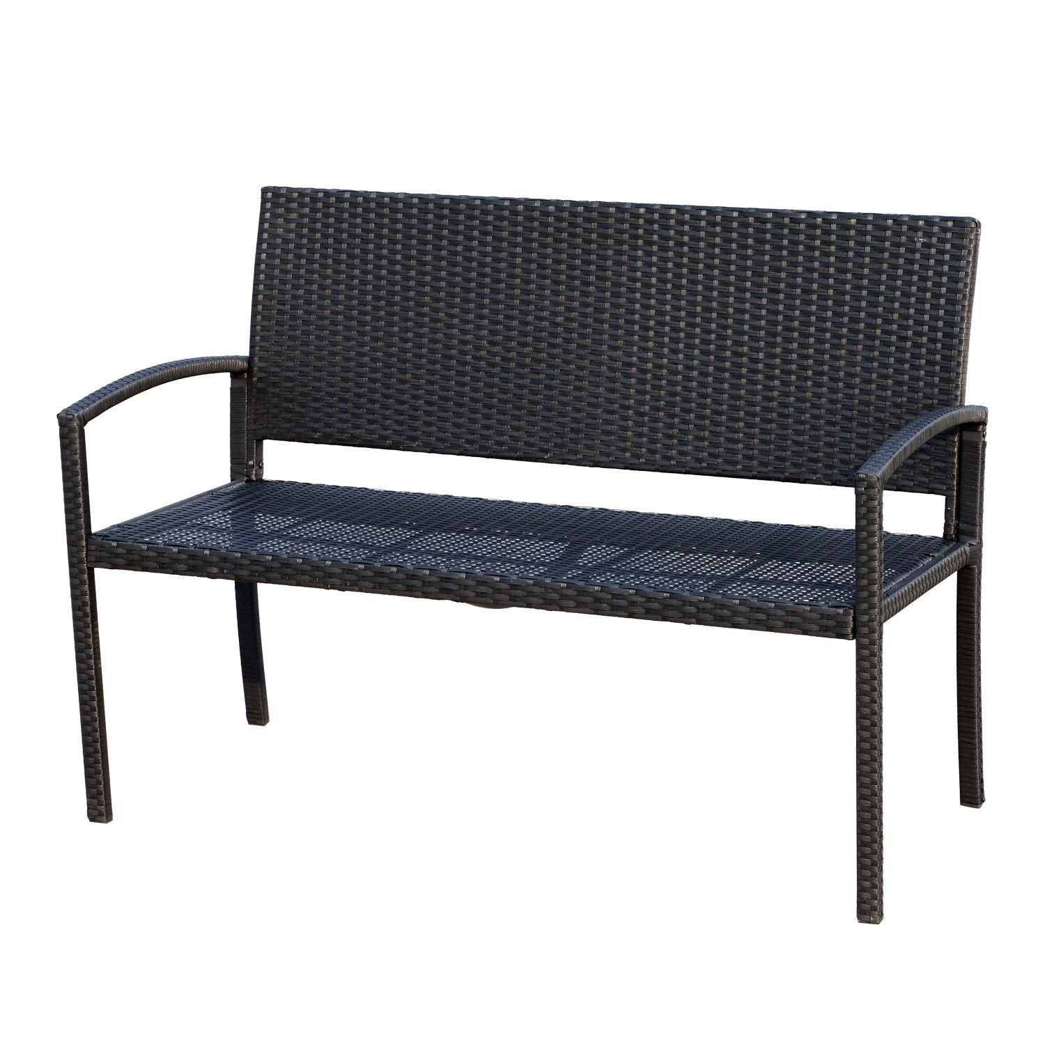 Ławka ogrodowa 2-osobowa, ogrodowa z oparciem i siedziskiem z rattanu PE, maksymalne obciążenie 240 kg, 122 x 60 x 85 cm, kolor czarny