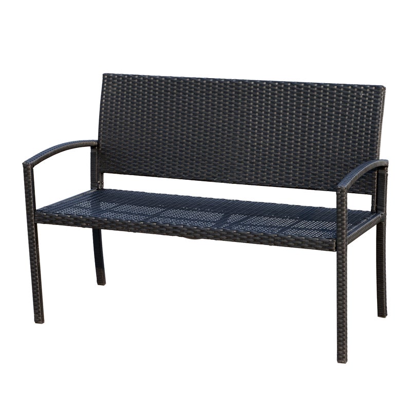 Ławka ogrodowa 2-osobowa, ogrodowa z oparciem i siedziskiem z rattanu PE, maksymalne obciążenie 240 kg, 122 x 60 x 85 cm, kolor czarny