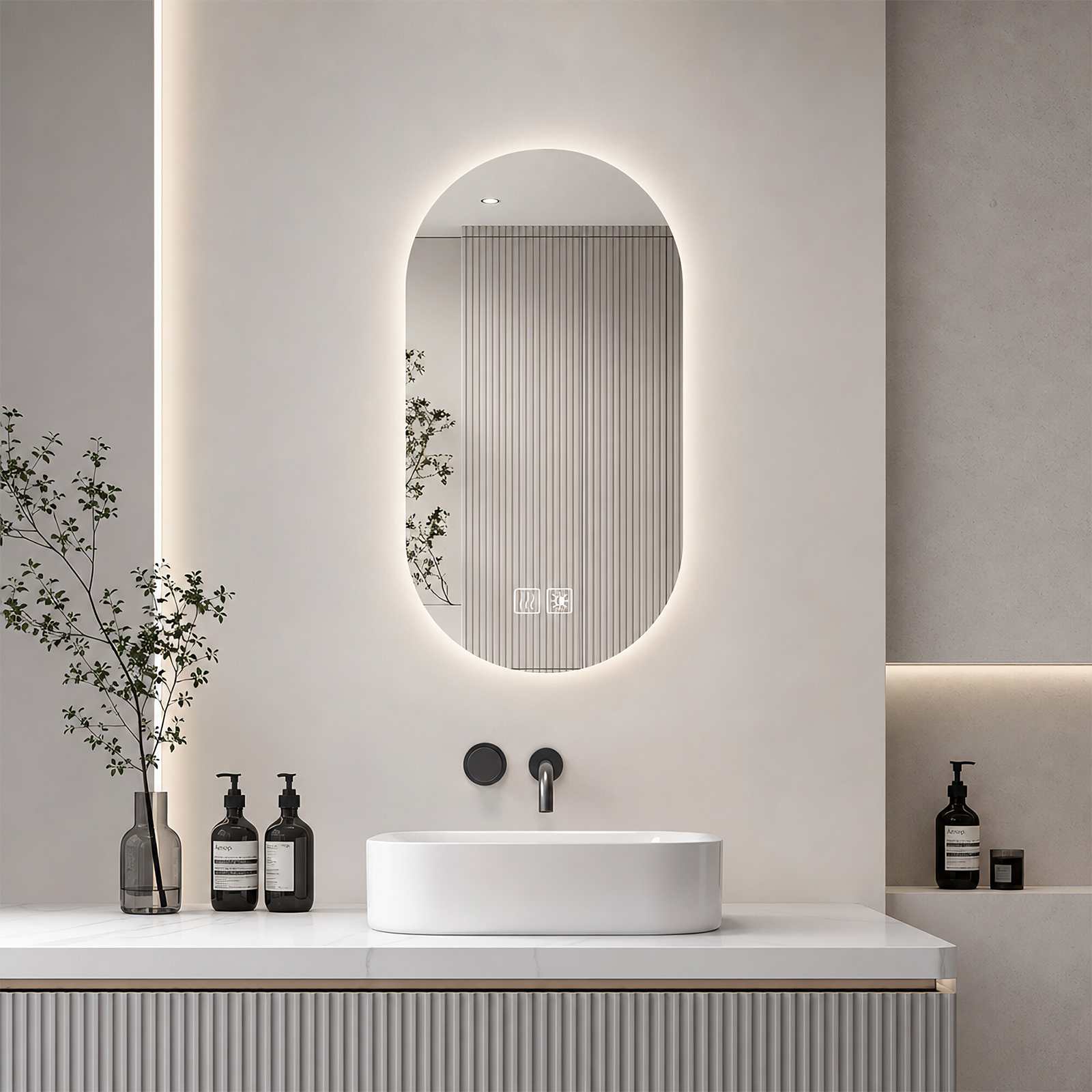 Lustro LED owalne 40x60 cm do łazienki bez ramy z dotykowym podświetleniem 3 kolory światła regulacją jasności funkcją anti-fog szkło HD