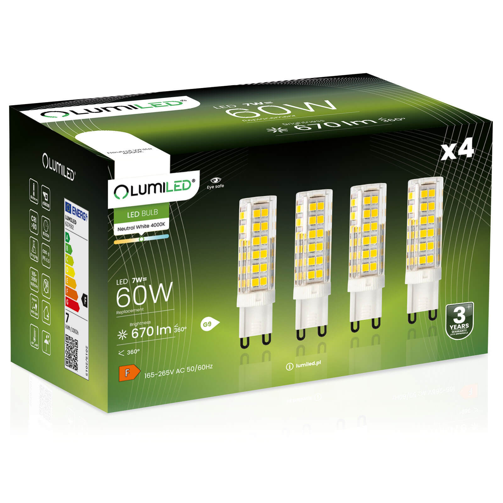 4x Żarówka Lumiled LED G9 Kapsułka 7W = 60W 670lm 4000K Neutralna 360st