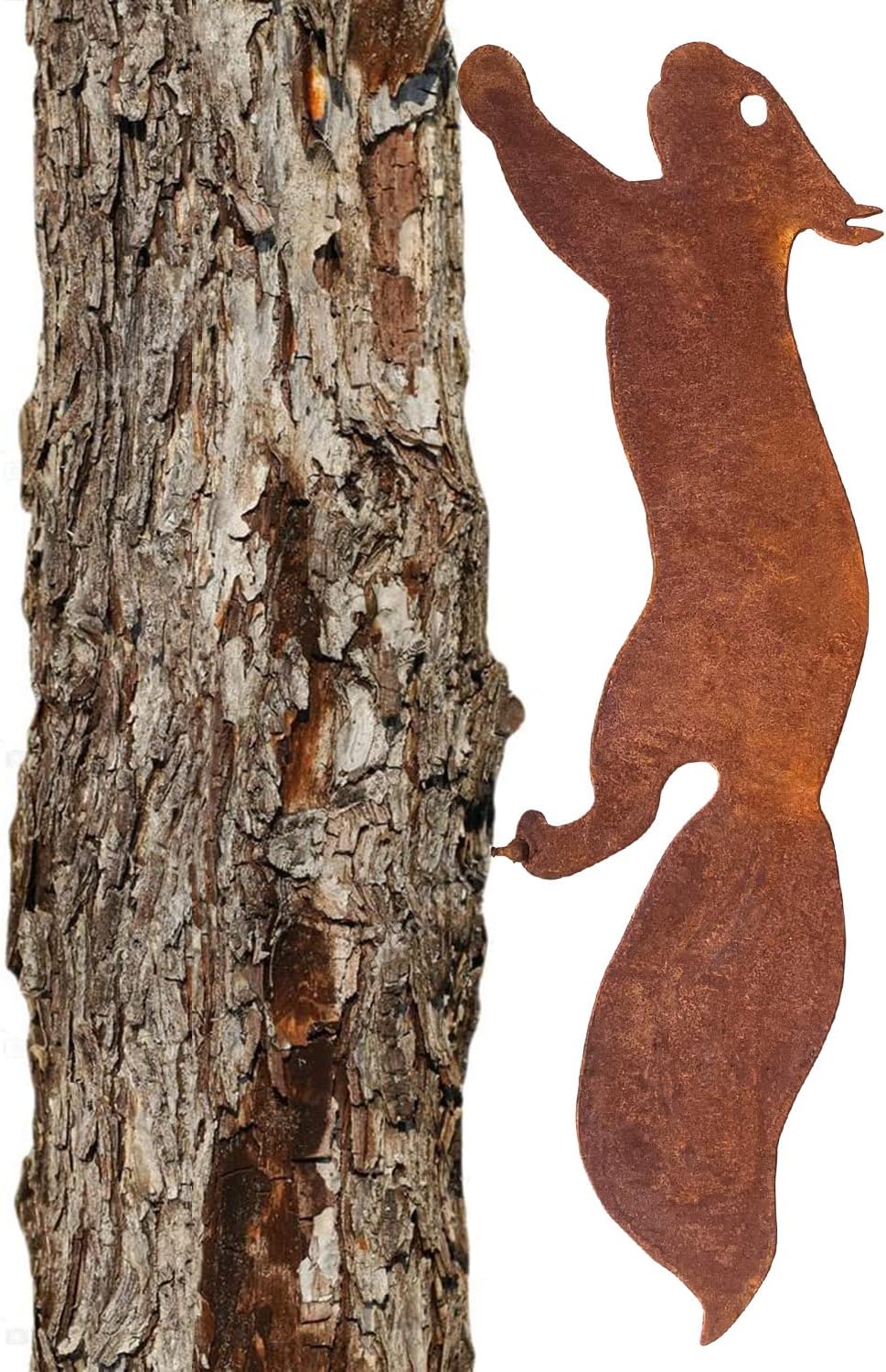 Metalowa wiewiórka na drzewo - dekoracja ogrodowa 30 cm - naturalna rdzawa patyna